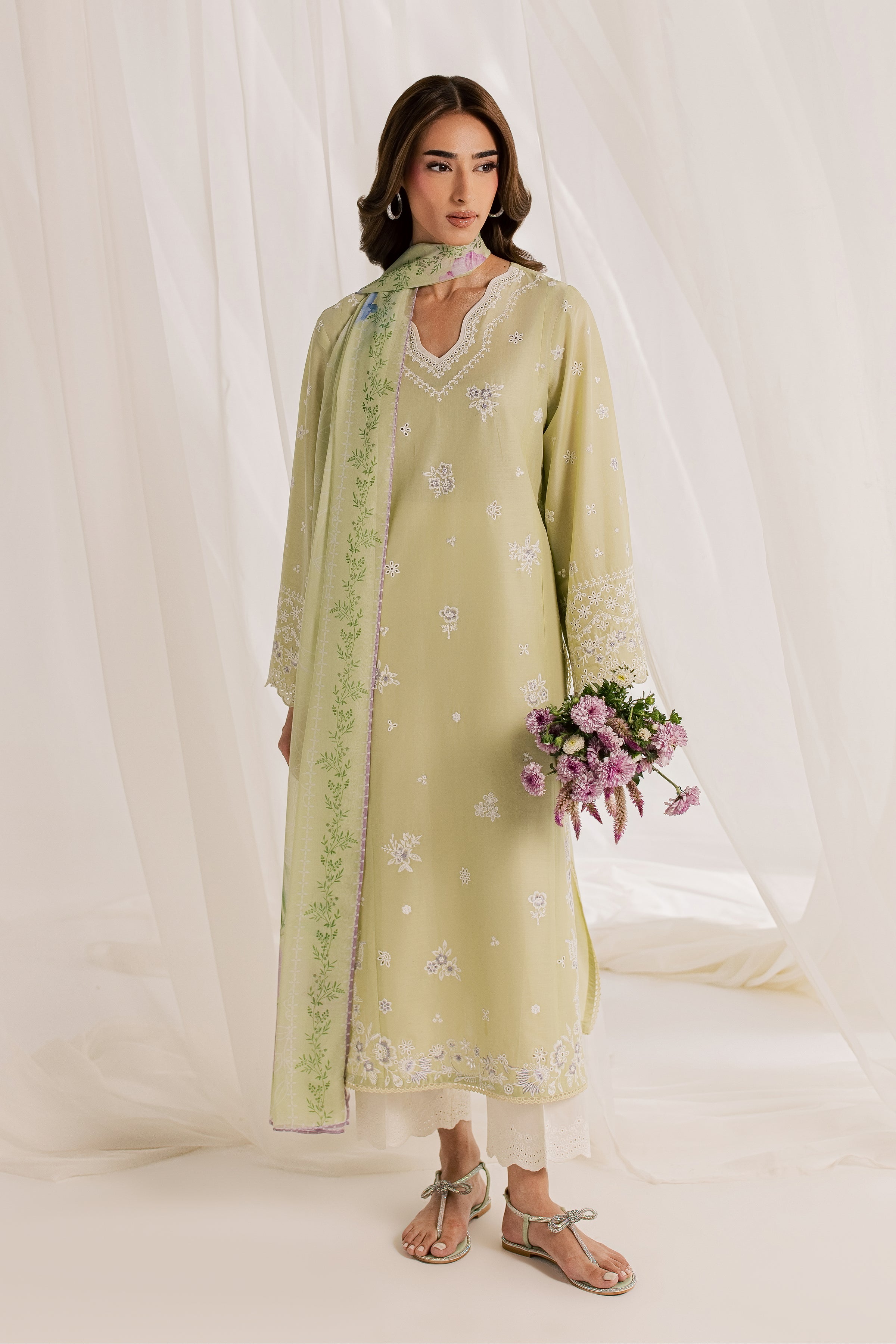 Basma 3Pc - Embroidered Lawn Dress EverydayEdit26 BATIK XS / Pista Green / Pima Lawn-S / Pista Green / Pima Lawn-M / Pista Green / Pima Lawn-L / Pista Green / Pima Lawn-XL / Pista Green / Pima Lawn