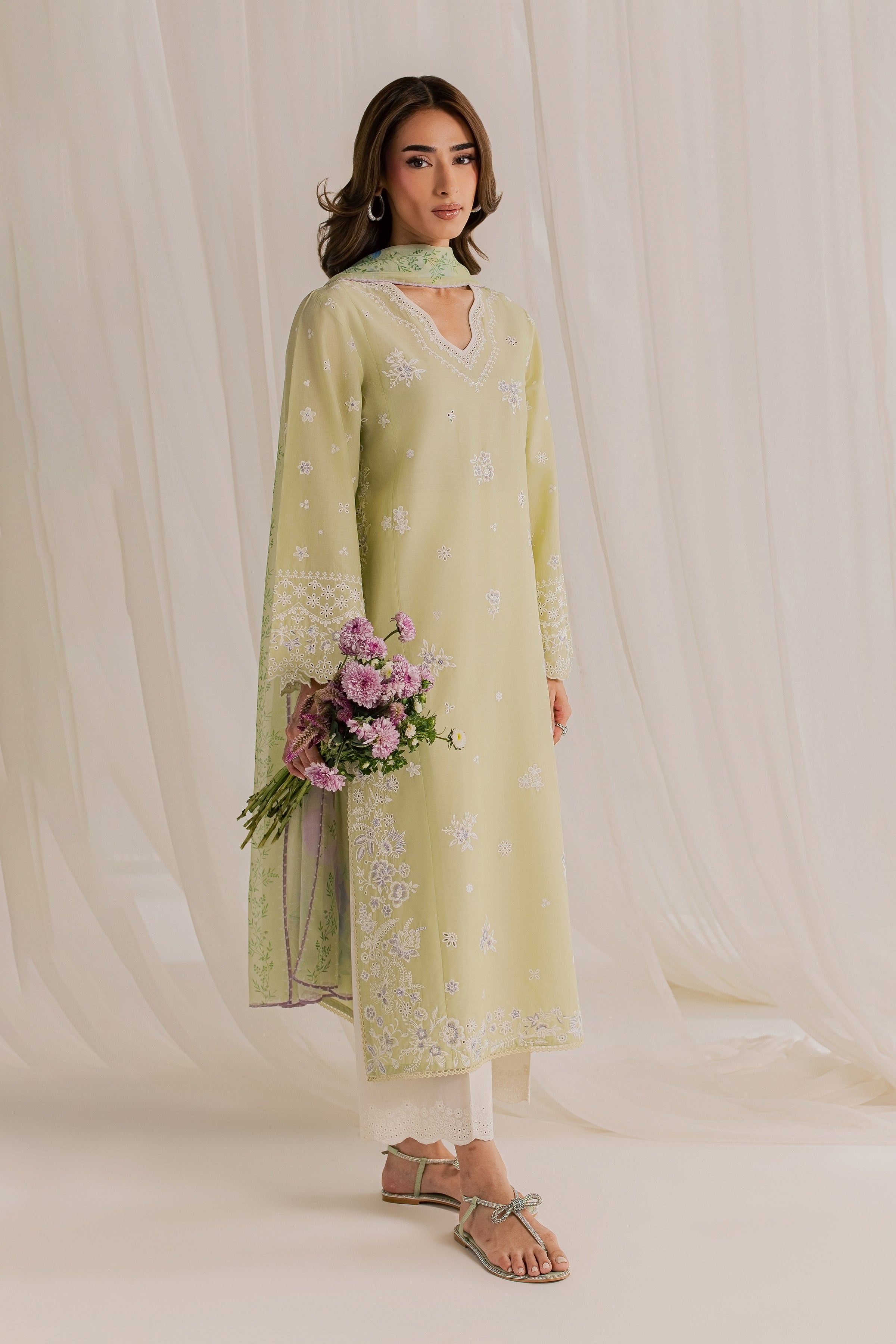Basma 3Pc - Embroidered Lawn Dress EverydayEdit26 BATIK XS / Pista Green / Pima Lawn-S / Pista Green / Pima Lawn-M / Pista Green / Pima Lawn-L / Pista Green / Pima Lawn-XL / Pista Green / Pima Lawn