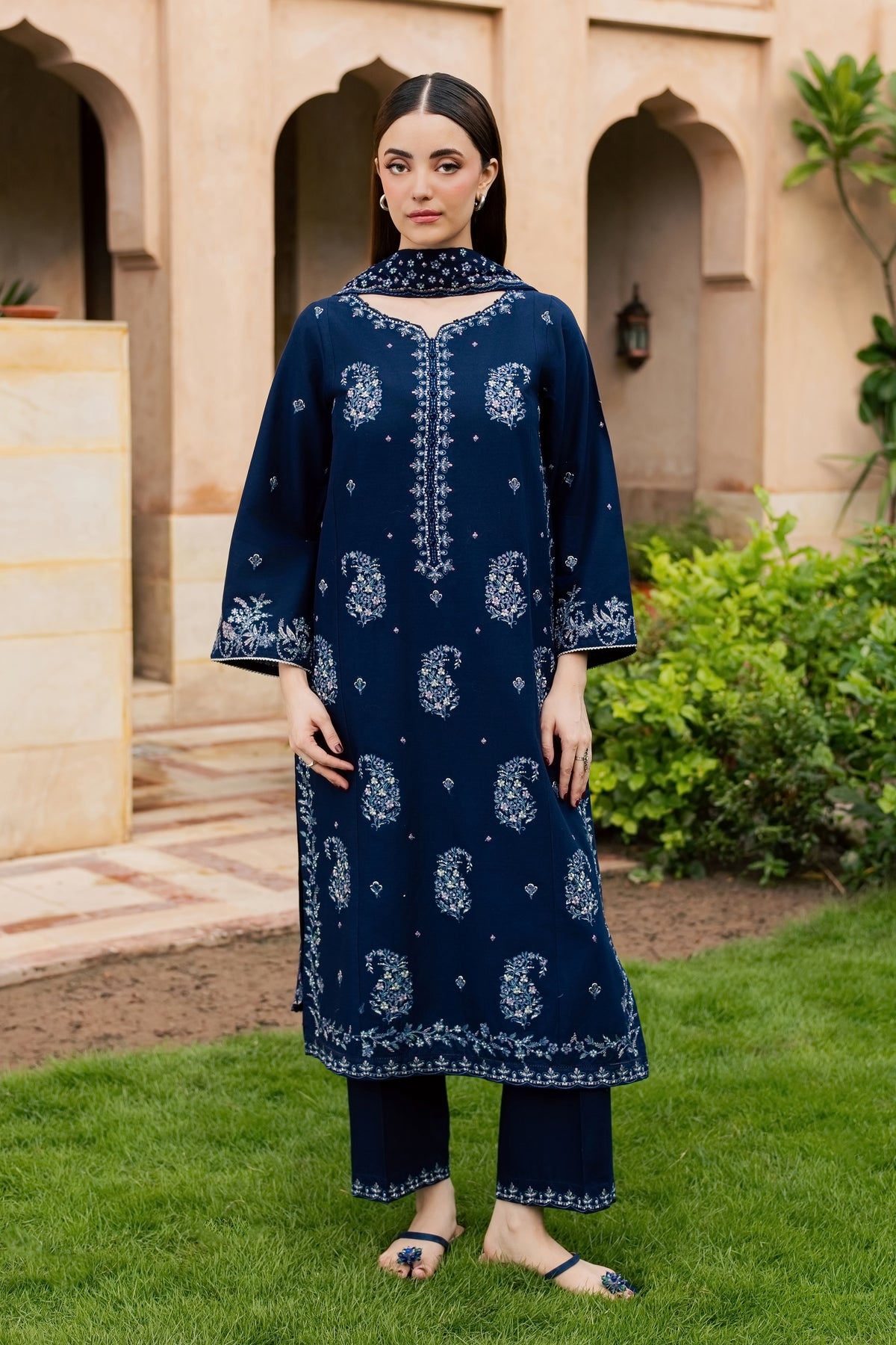 Becca 3Pc - Embroidered Khaddar Pret PRETKHADDAR2026 BATIK XS / Evening Blue / Khaddar