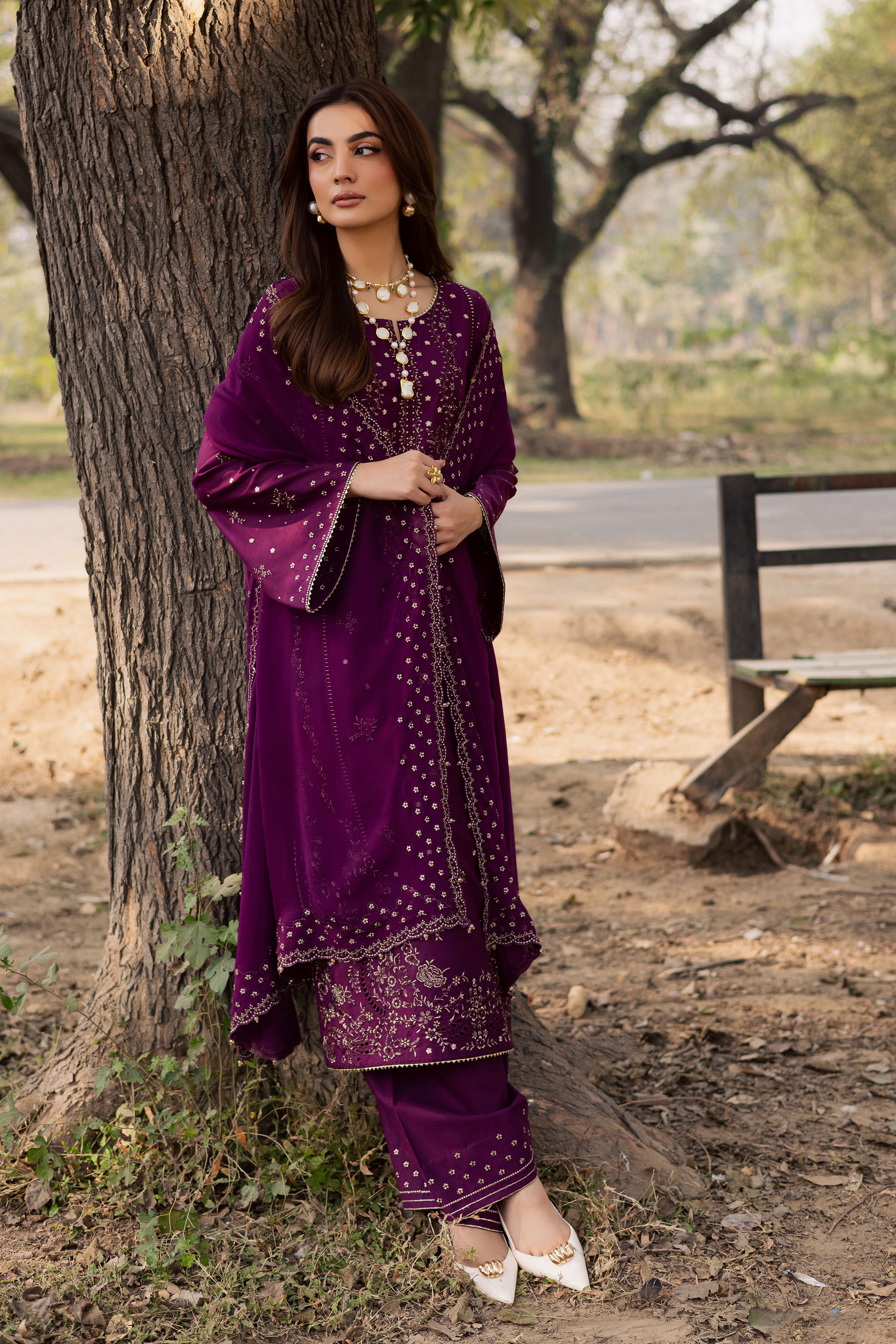 Berlin 3Pc - Embroidered Khaddar Dress BATIK WINTER PRET 2025 BATIK XS / Purple / Khaddar-S / Purple / Khaddar-M / Purple / Khaddar-L / Purple / Khaddar-XL / Purple / Khaddar