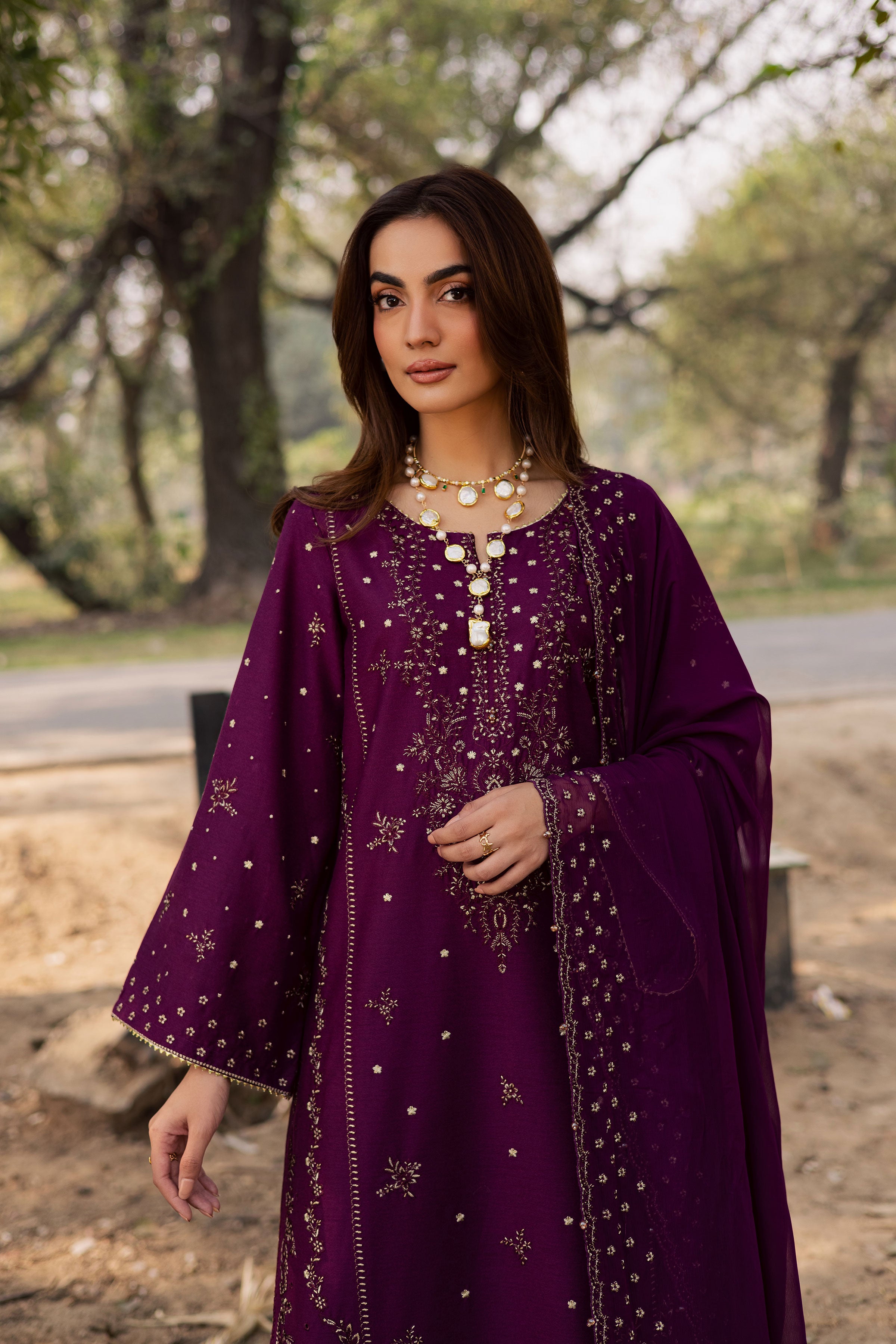 Berlin 3Pc - Embroidered Khaddar Dress BATIK WINTER PRET 2025 BATIK XS / Purple / Khaddar-S / Purple / Khaddar-M / Purple / Khaddar-L / Purple / Khaddar-XL / Purple / Khaddar