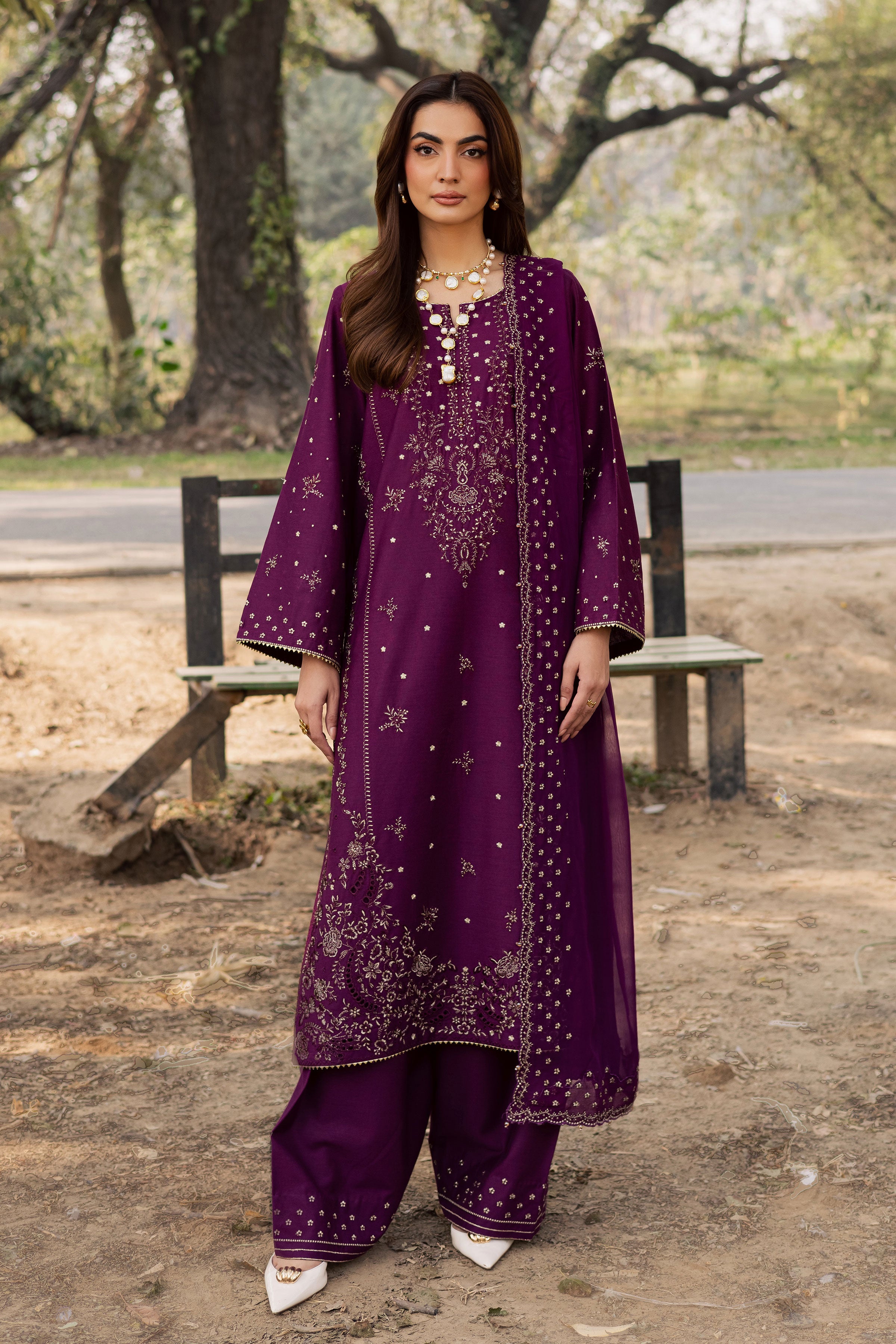 Berlin 3Pc - Embroidered Khaddar Dress BATIK WINTER PRET 2025 BATIK XS / Purple / Khaddar-S / Purple / Khaddar-M / Purple / Khaddar-L / Purple / Khaddar-XL / Purple / Khaddar