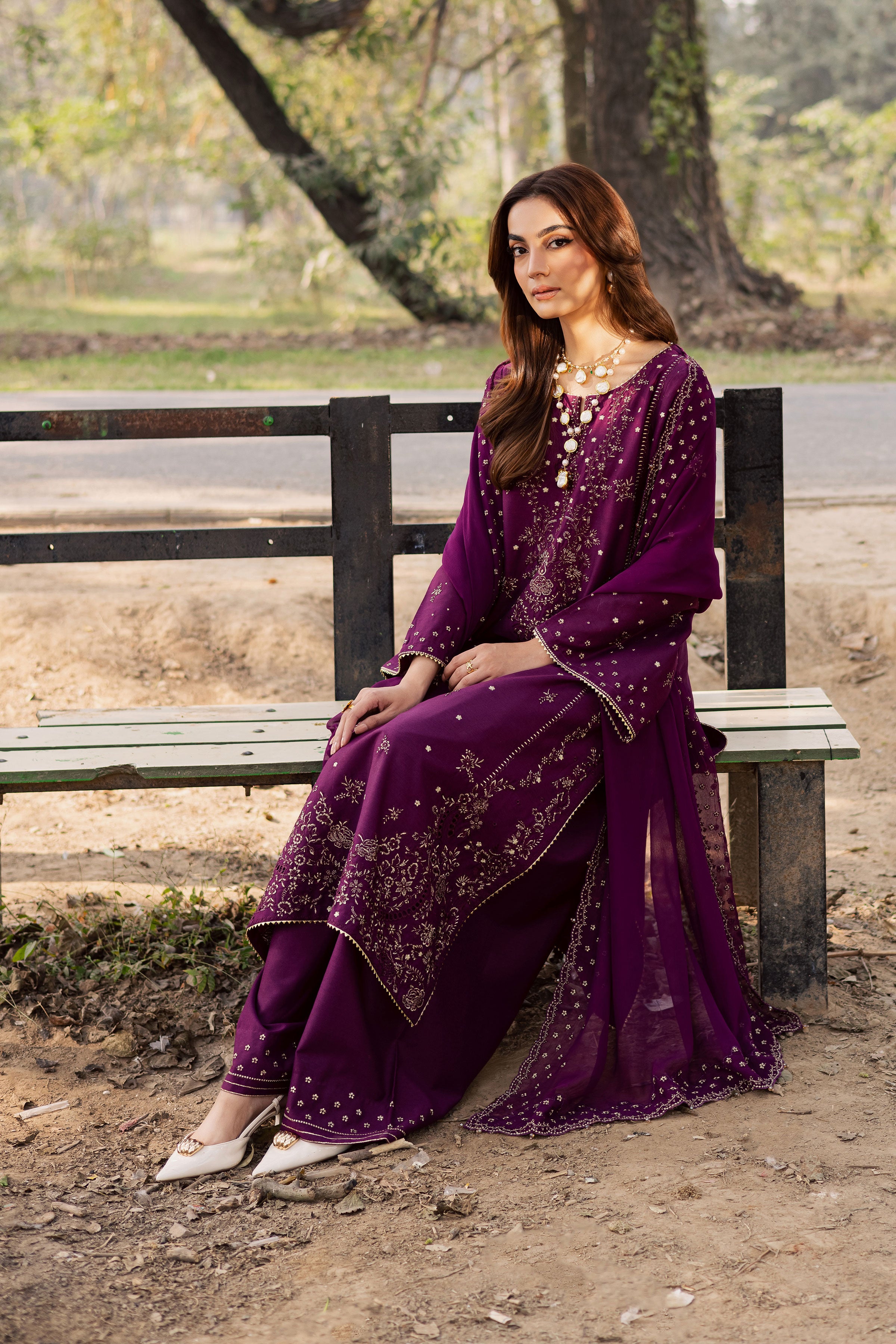 Berlin 3Pc - Embroidered Khaddar Dress BATIK WINTER PRET 2025 BATIK XS / Purple / Khaddar-S / Purple / Khaddar-M / Purple / Khaddar-L / Purple / Khaddar-XL / Purple / Khaddar