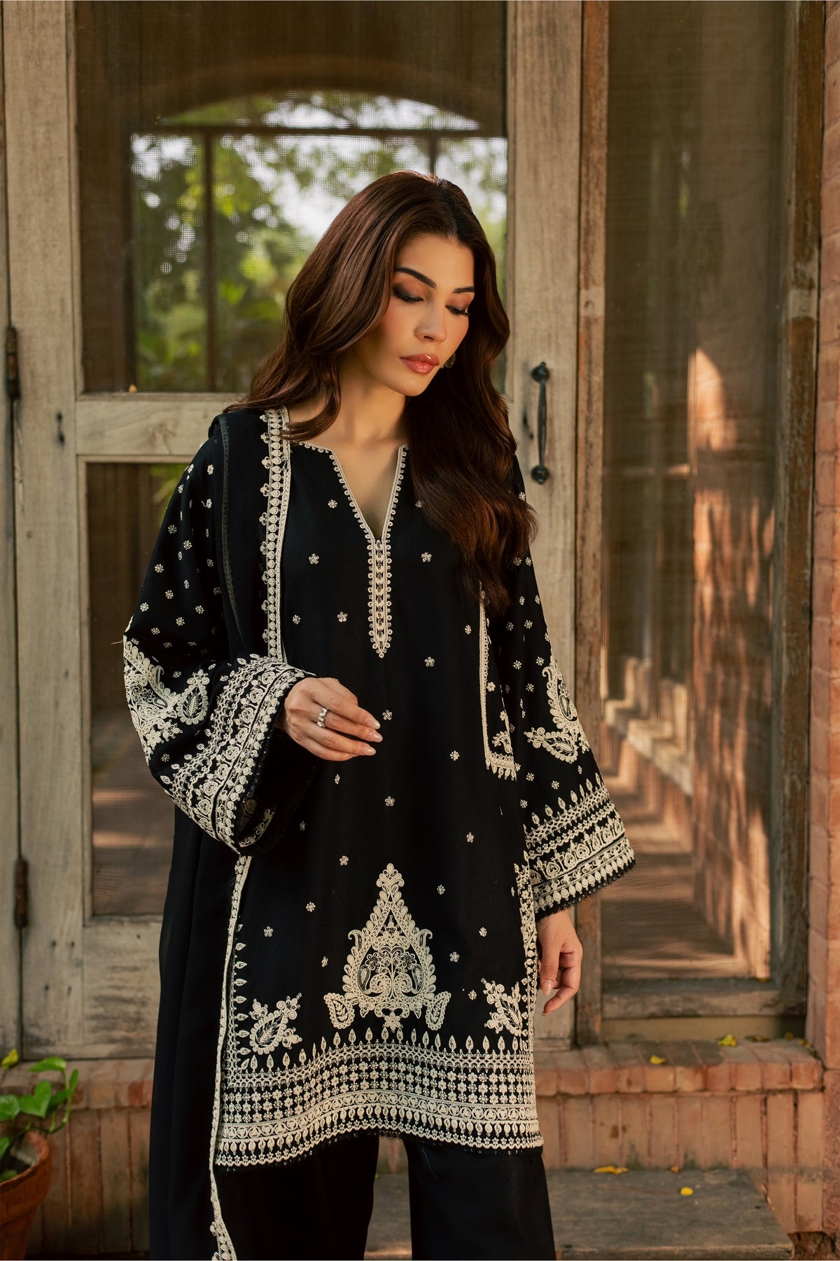 Black Arwa 3Pc - Embroidered Karandi Pret PRETKARANDI2026 BATIK XS / Black / Karandi