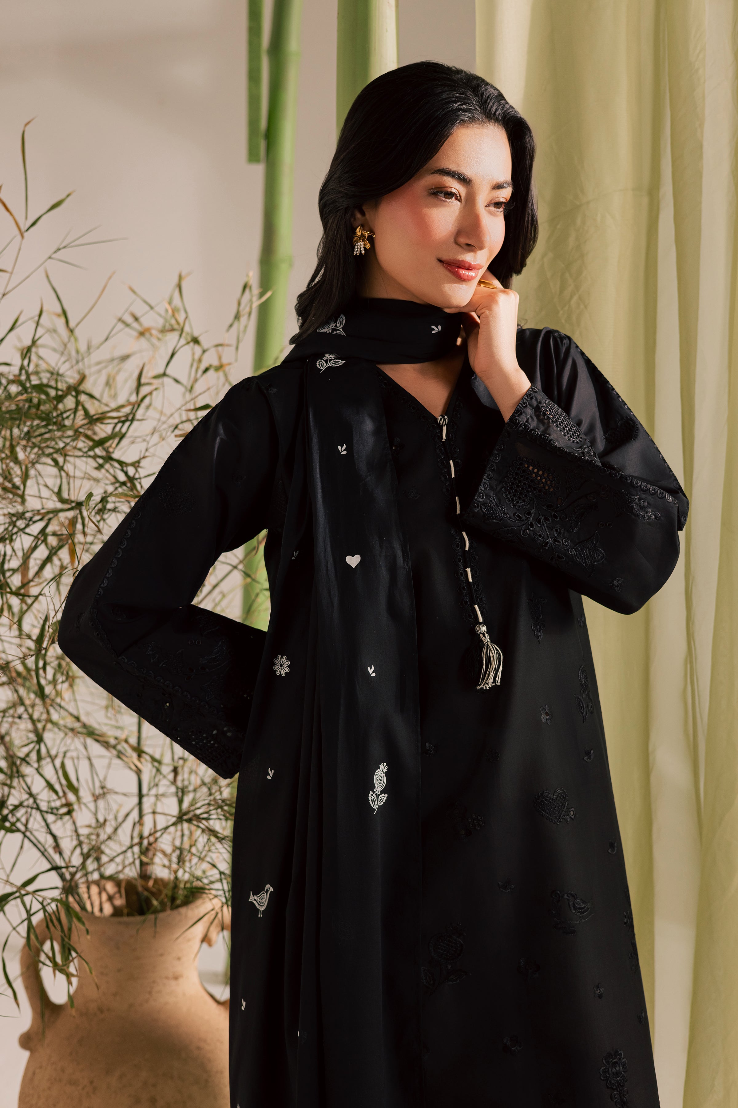 Black Bird 2Pc - Embroidered Lawn Dress EverydayEdit26 BATIK XS / Black / Pima Lawn-S / Black / Pima Lawn-M / Black / Pima Lawn-L / Black / Pima Lawn-XL / Black / Pima Lawn