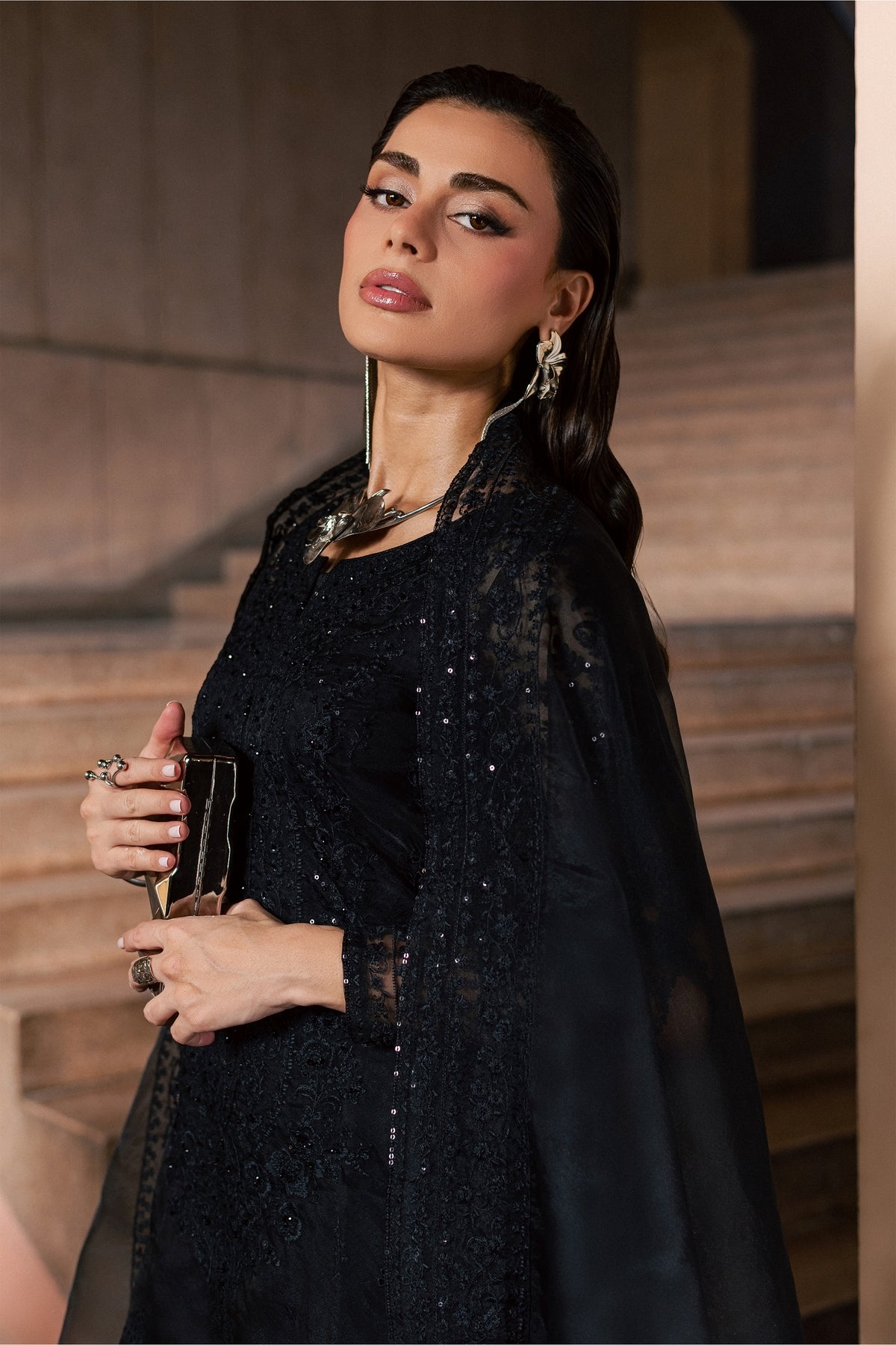 Black Black 3Pc - Festive Luxe Pret BATIKLUXESEP26 BATIK XS / Black / Organza