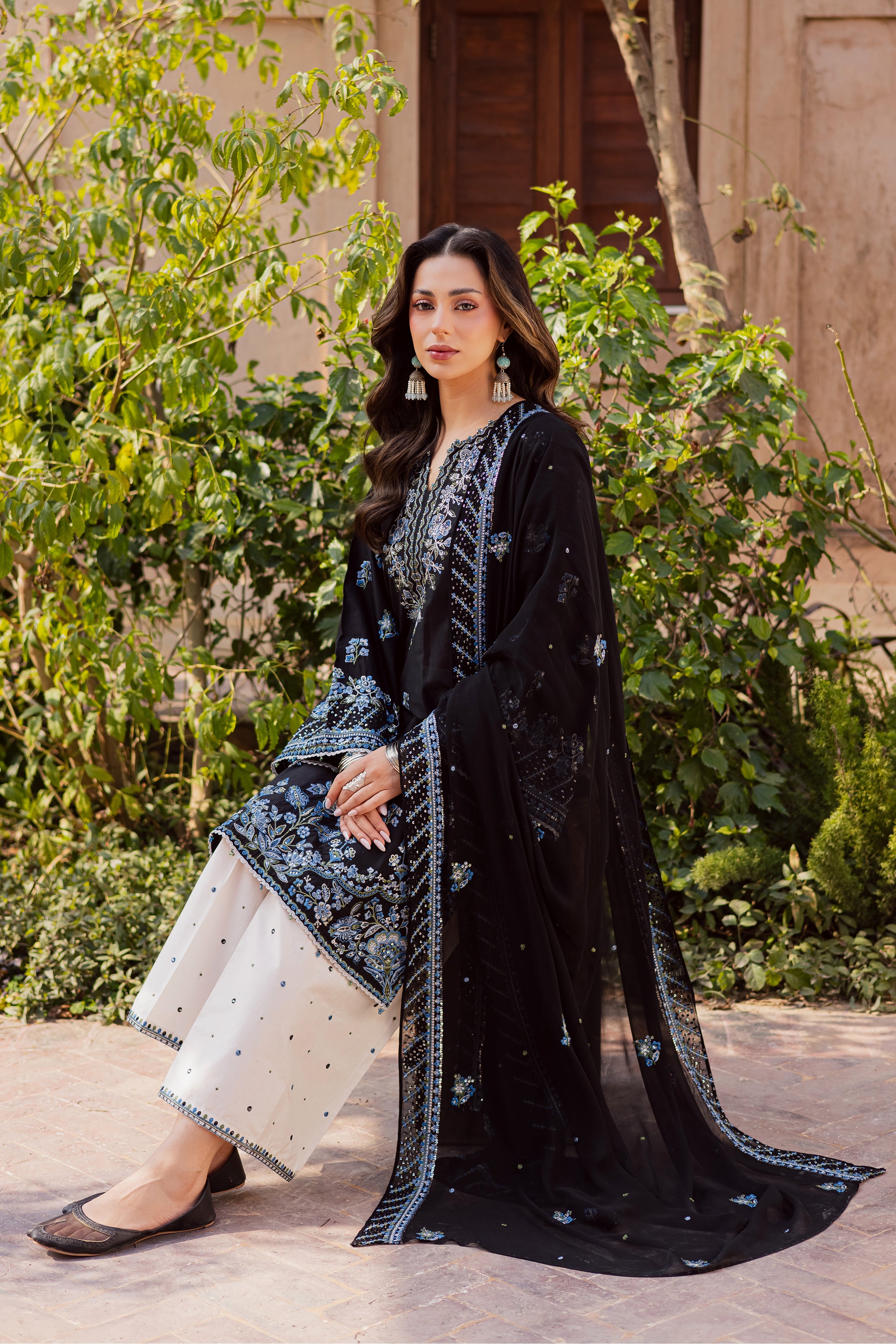Black Iris 3Pc - Festive Embroidered Lawn BATIKEID2026 BATIK XS / Black / Pima Lawn-S / Black / Pima Lawn-M / Black / Pima Lawn-L / Black / Pima Lawn-XL / Black / Pima Lawn