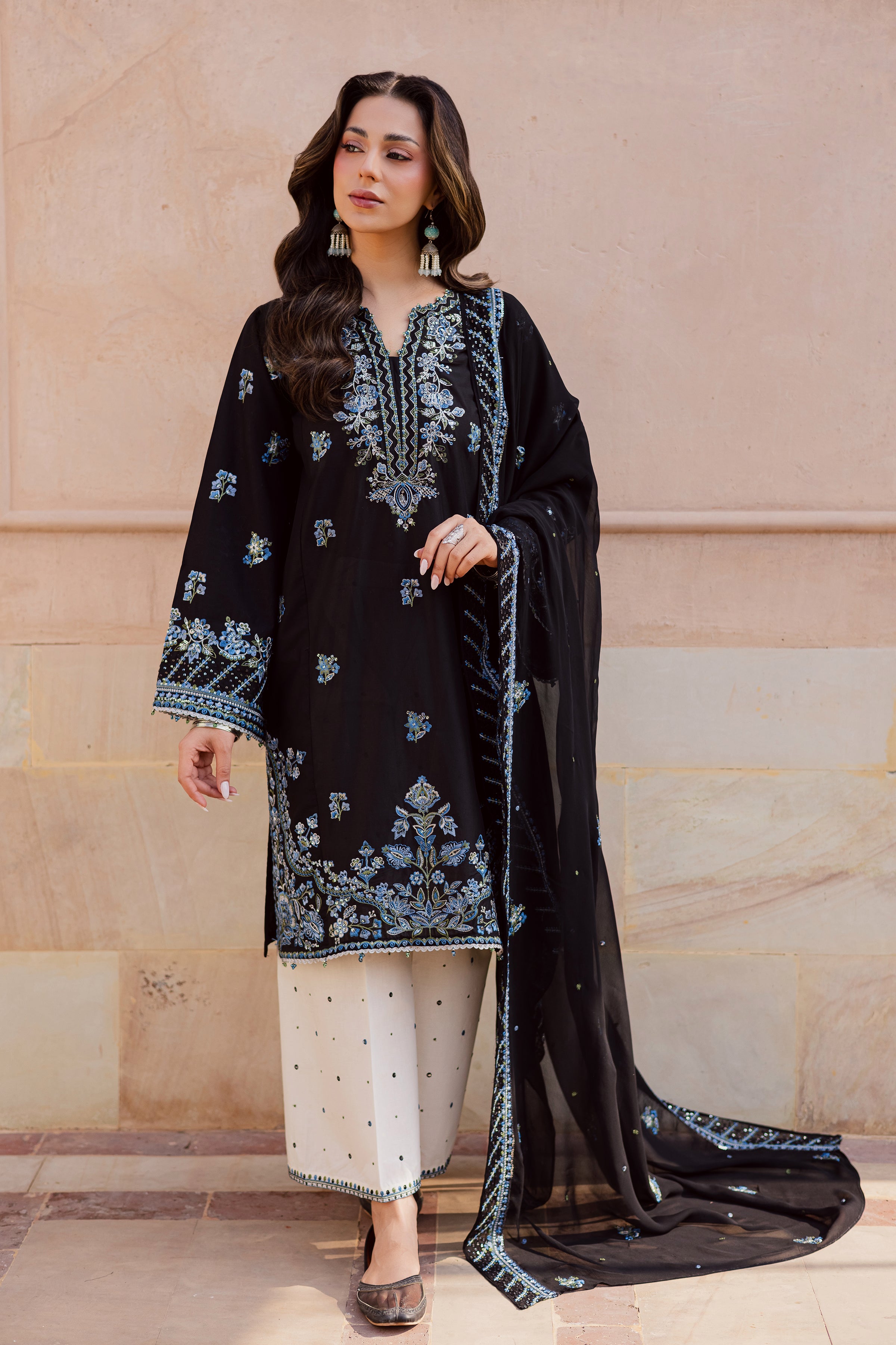 Black Iris 3Pc - Festive Embroidered Lawn BATIKEID2026 BATIK XS / Black / Pima Lawn-S / Black / Pima Lawn-M / Black / Pima Lawn-L / Black / Pima Lawn-XL / Black / Pima Lawn