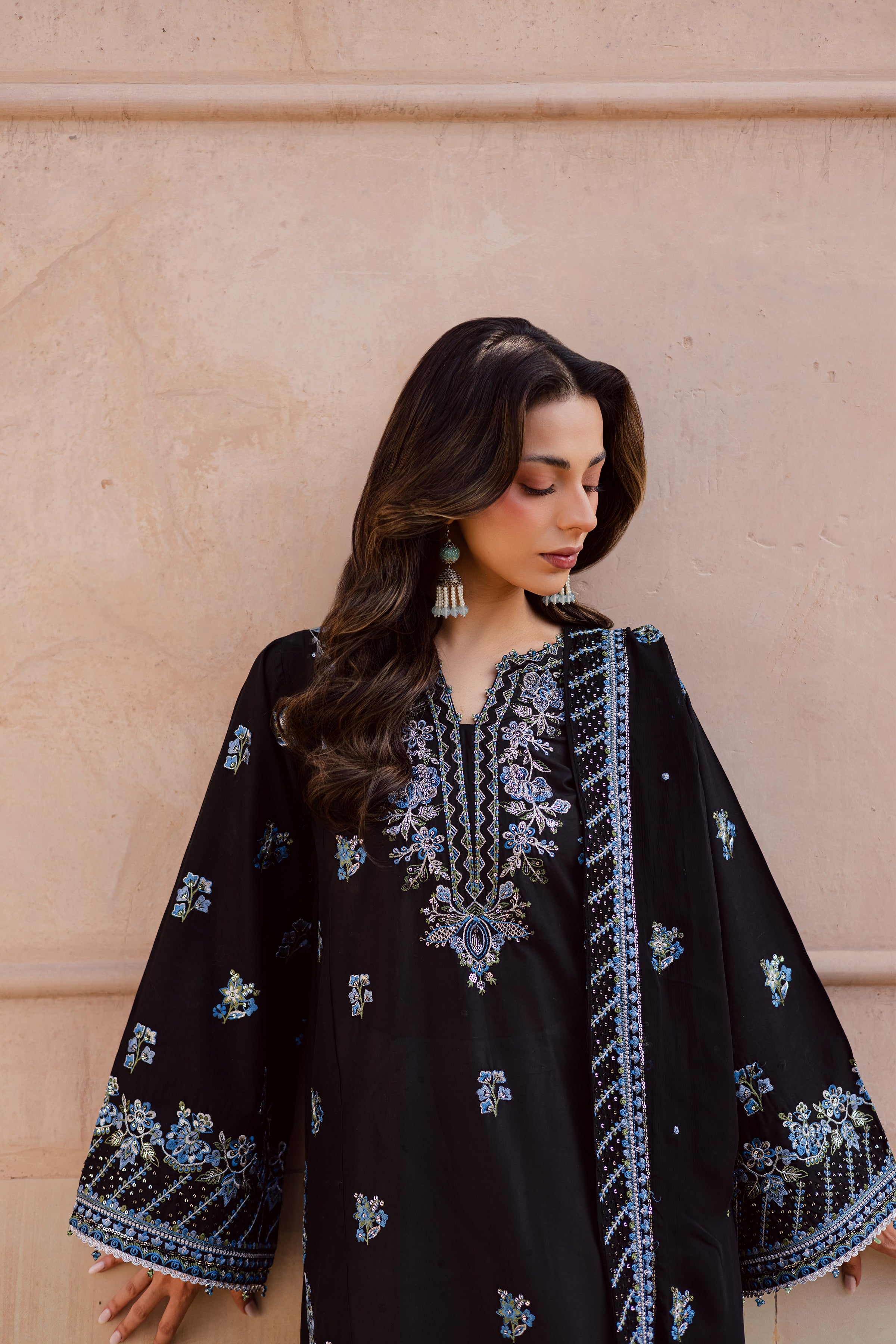 Black Iris 3Pc - Festive Embroidered Lawn BATIKEID2026 BATIK XS / Black / Pima Lawn-S / Black / Pima Lawn-M / Black / Pima Lawn-L / Black / Pima Lawn-XL / Black / Pima Lawn
