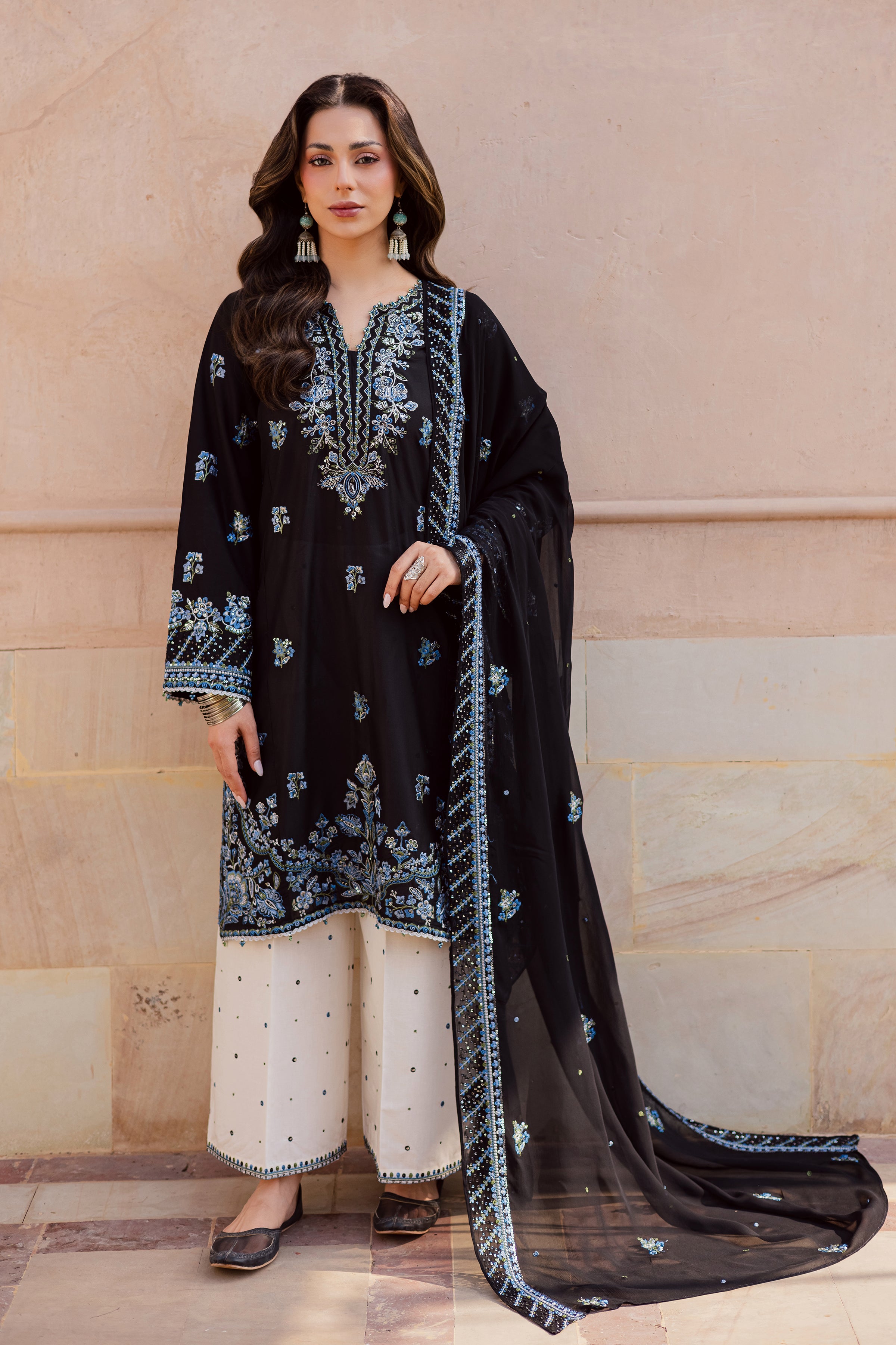 Black Iris 3Pc - Festive Embroidered Lawn BATIKEID2026 BATIK XS / Black / Pima Lawn-S / Black / Pima Lawn-M / Black / Pima Lawn-L / Black / Pima Lawn-XL / Black / Pima Lawn