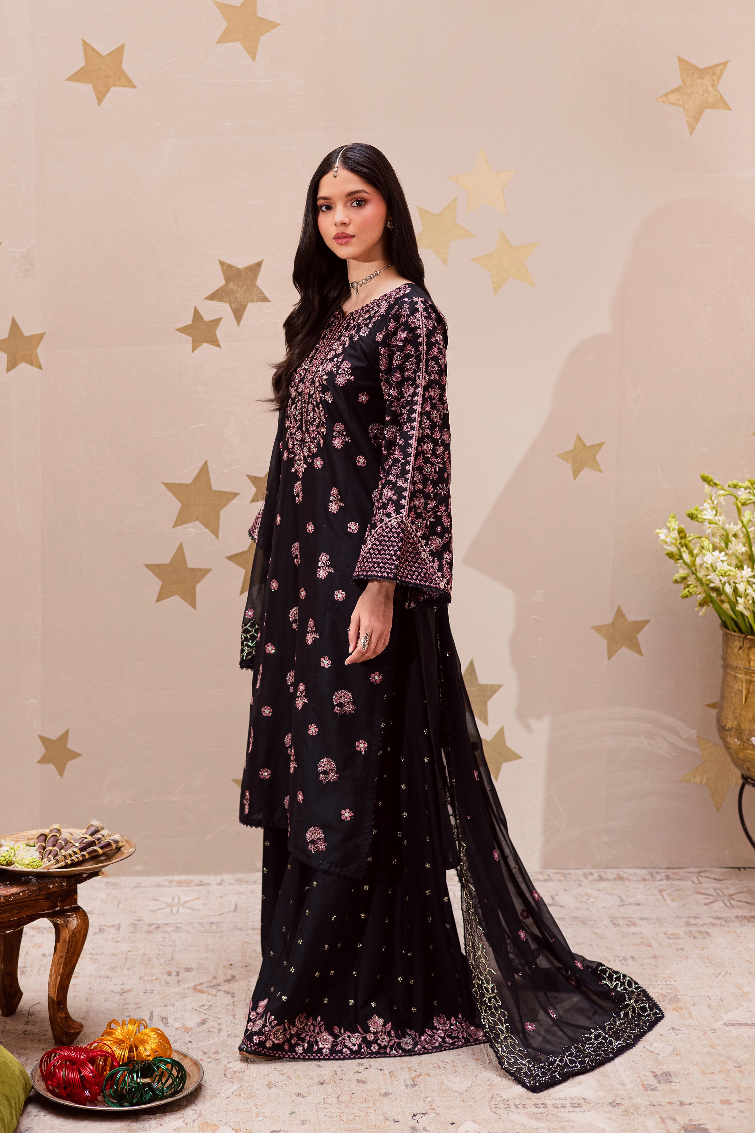 Black Sakura 3Pc - Festive Embroidered Lawn BATIKEID2026 BATIK XS / Black / Pima Lawn-S / Black / Pima Lawn-M / Black / Pima Lawn-L / Black / Pima Lawn-XL / Black / Pima Lawn