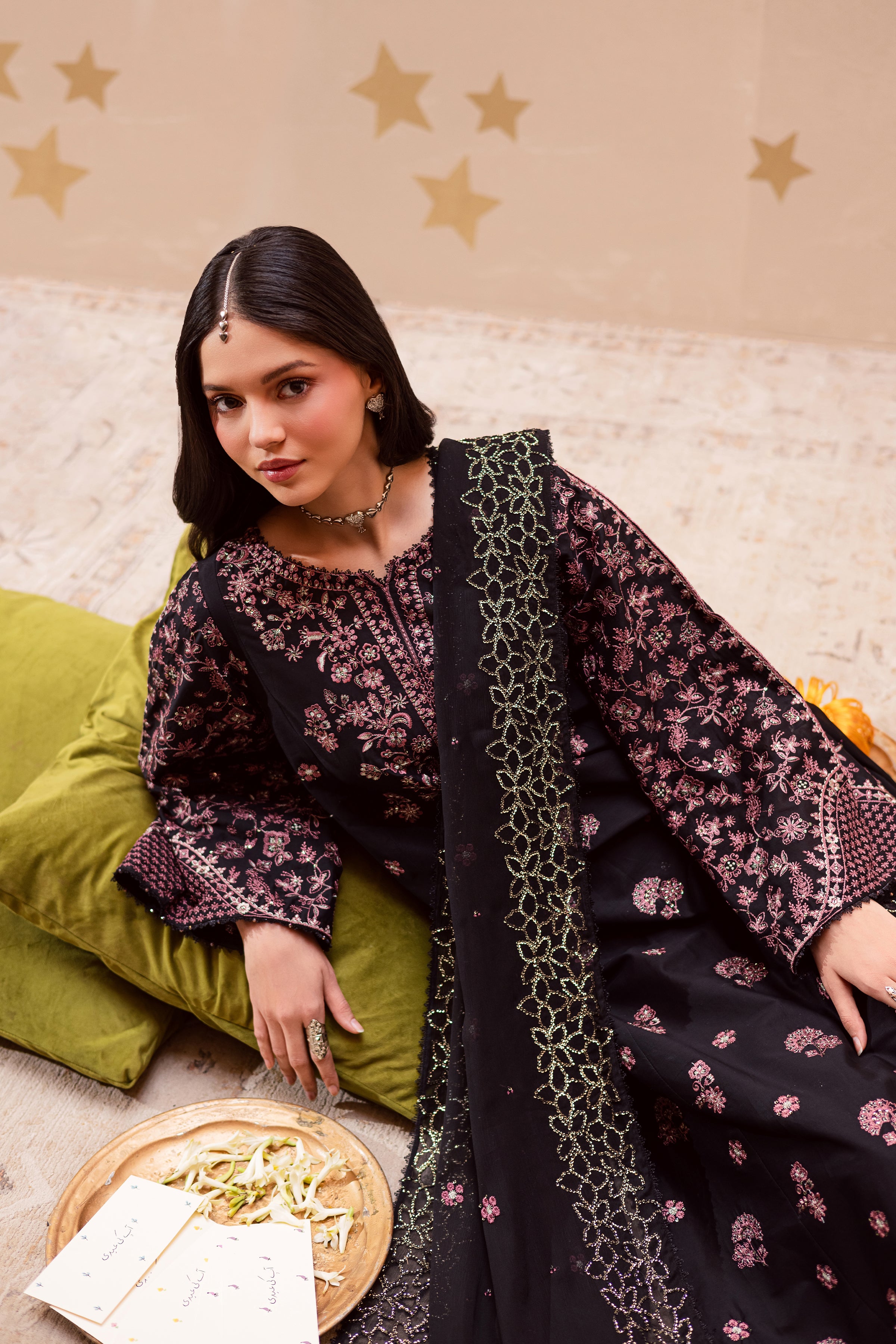 Black Sakura 3Pc - Festive Embroidered Lawn BATIKEID2026 BATIK XS / Black / Pima Lawn-S / Black / Pima Lawn-M / Black / Pima Lawn-L / Black / Pima Lawn-XL / Black / Pima Lawn