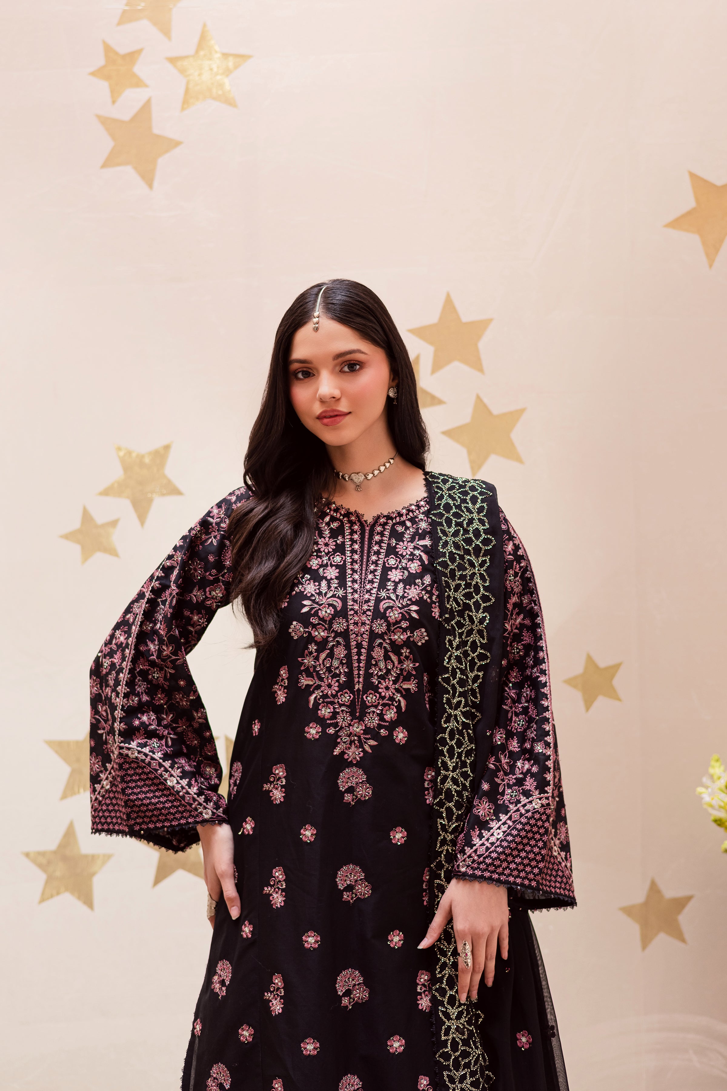 Black Sakura 3Pc - Festive Embroidered Lawn BATIKEID2026 BATIK XS / Black / Pima Lawn-S / Black / Pima Lawn-M / Black / Pima Lawn-L / Black / Pima Lawn-XL / Black / Pima Lawn