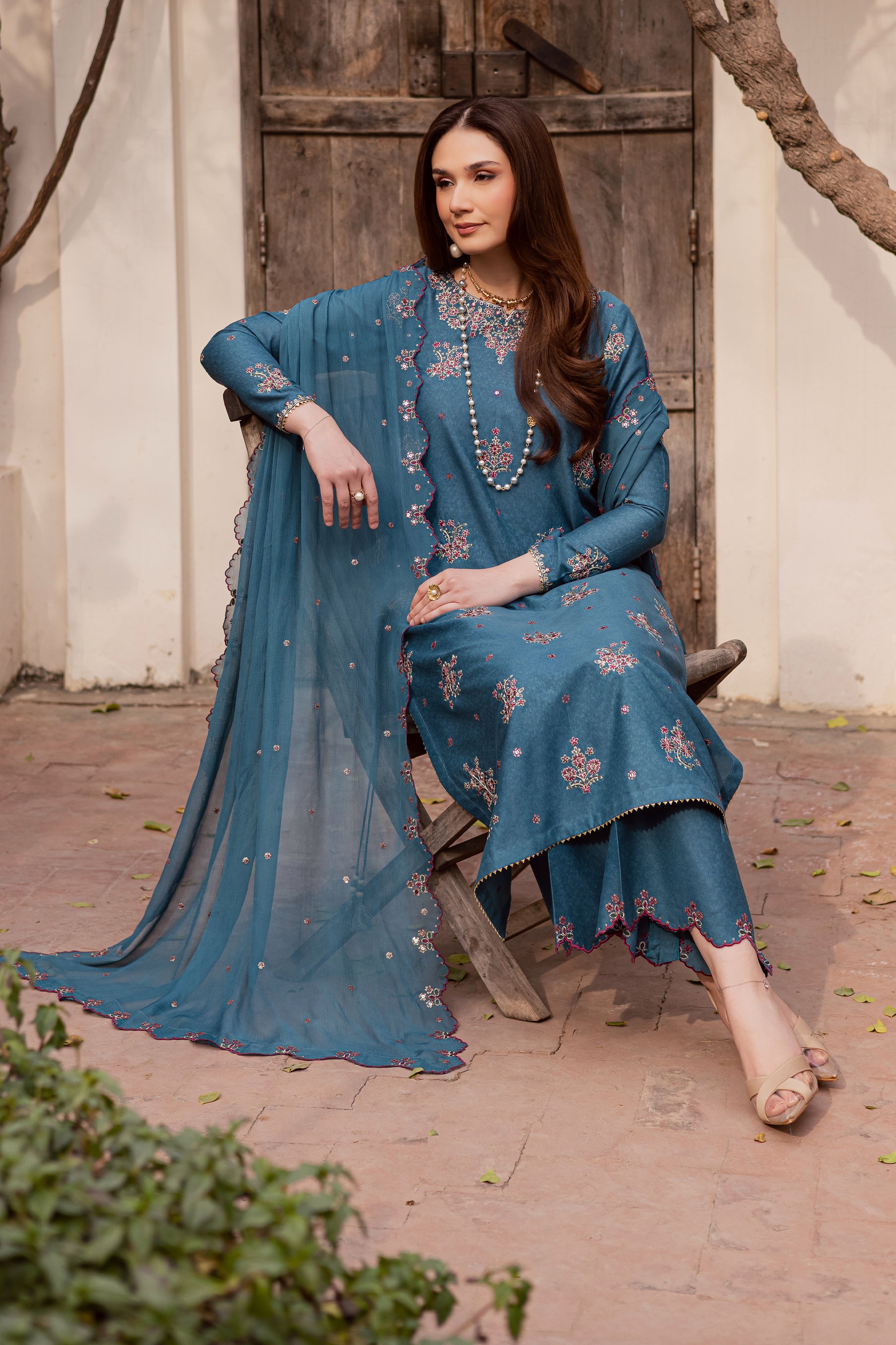 Blue Bells 3Pc - Embroidered Festive Pret BATIK WINTER PRET 2025 BATIK XS / Whale Blue / Textured Cotton-S / Whale Blue / Textured Cotton-M / Whale Blue / Textured Cotton-L / Whale Blue / Textured Cotton-XL / Whale Blue / Textured Cotton