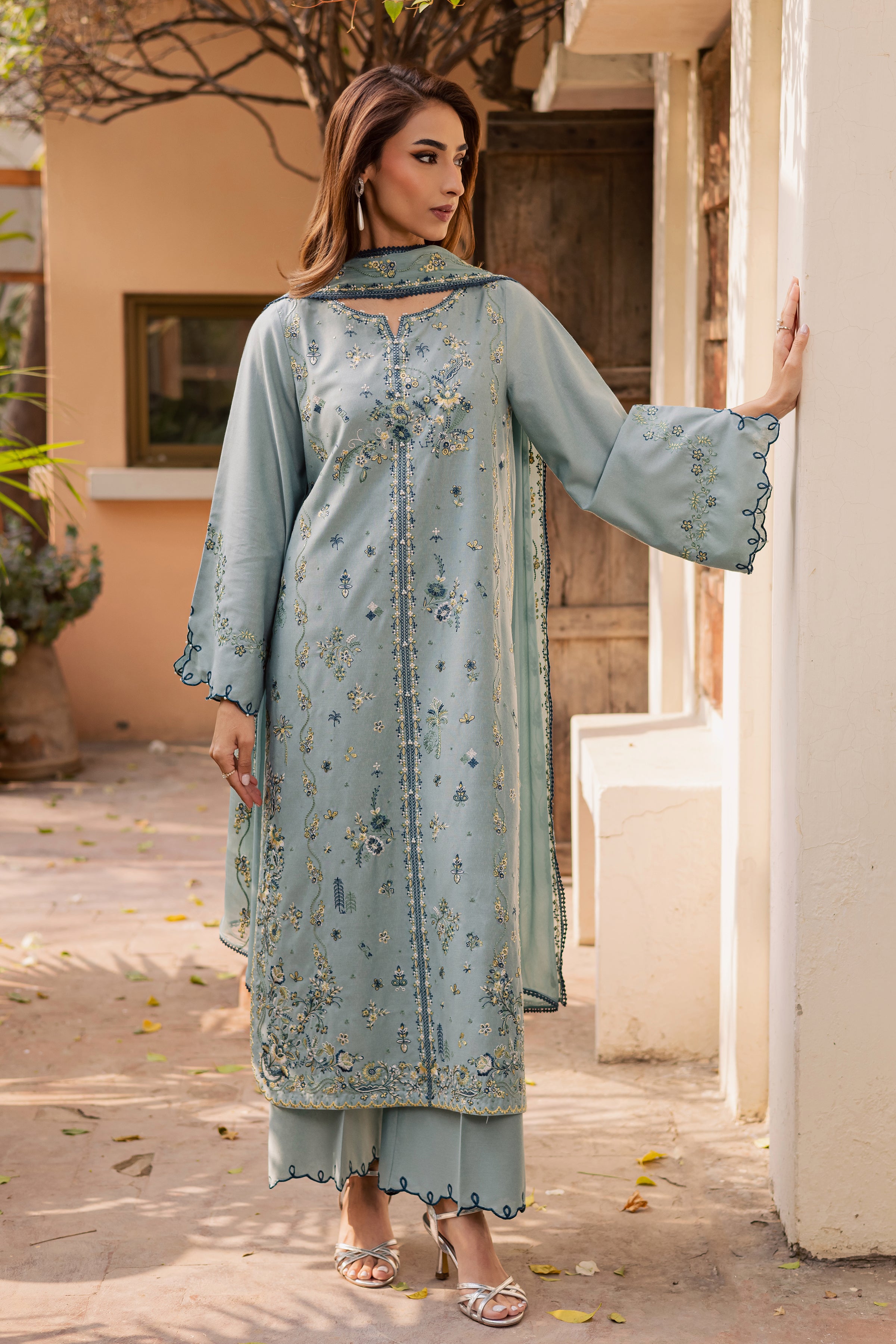 Blue Ice 3Pc - Embroidered Festive Pret BATIK WINTER PRET 2025 BATIK XS / Blue Ice / Textured Cotton-S / Blue Ice / Textured Cotton-M / Blue Ice / Textured Cotton-L / Blue Ice / Textured Cotton-XL / Blue Ice / Textured Cotton