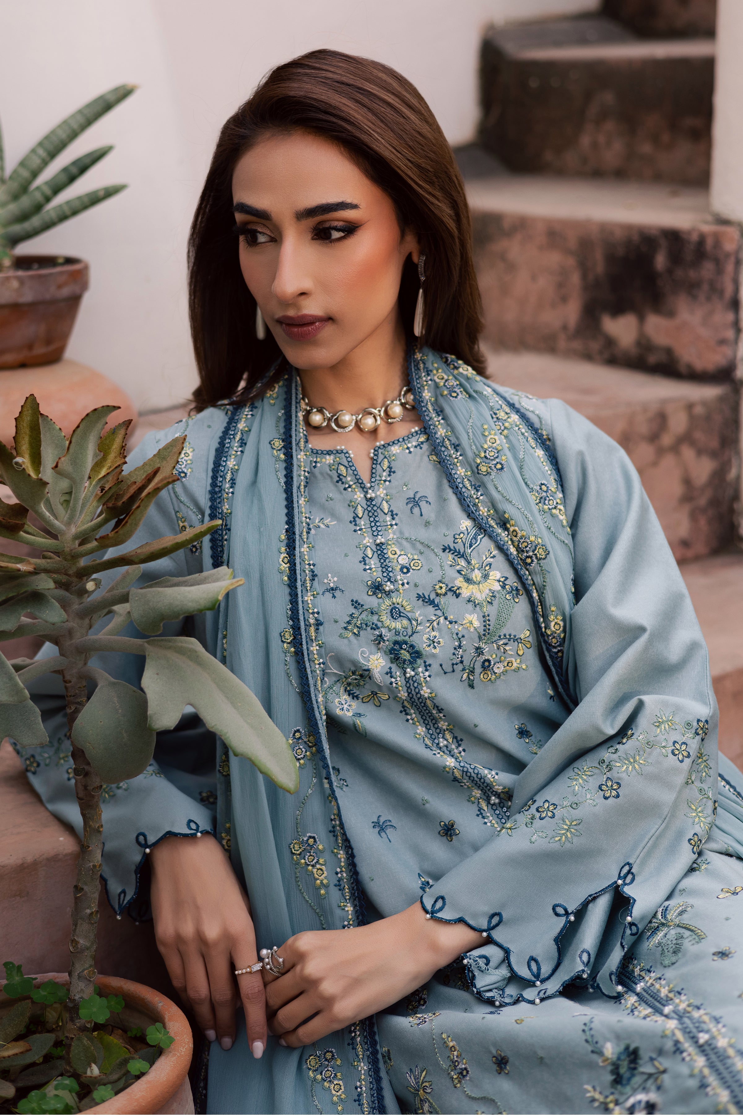 Blue Ice 3Pc - Embroidered Festive Pret BATIK WINTER PRET 2025 BATIK XS / Blue Ice / Textured Cotton-S / Blue Ice / Textured Cotton-M / Blue Ice / Textured Cotton-L / Blue Ice / Textured Cotton-XL / Blue Ice / Textured Cotton