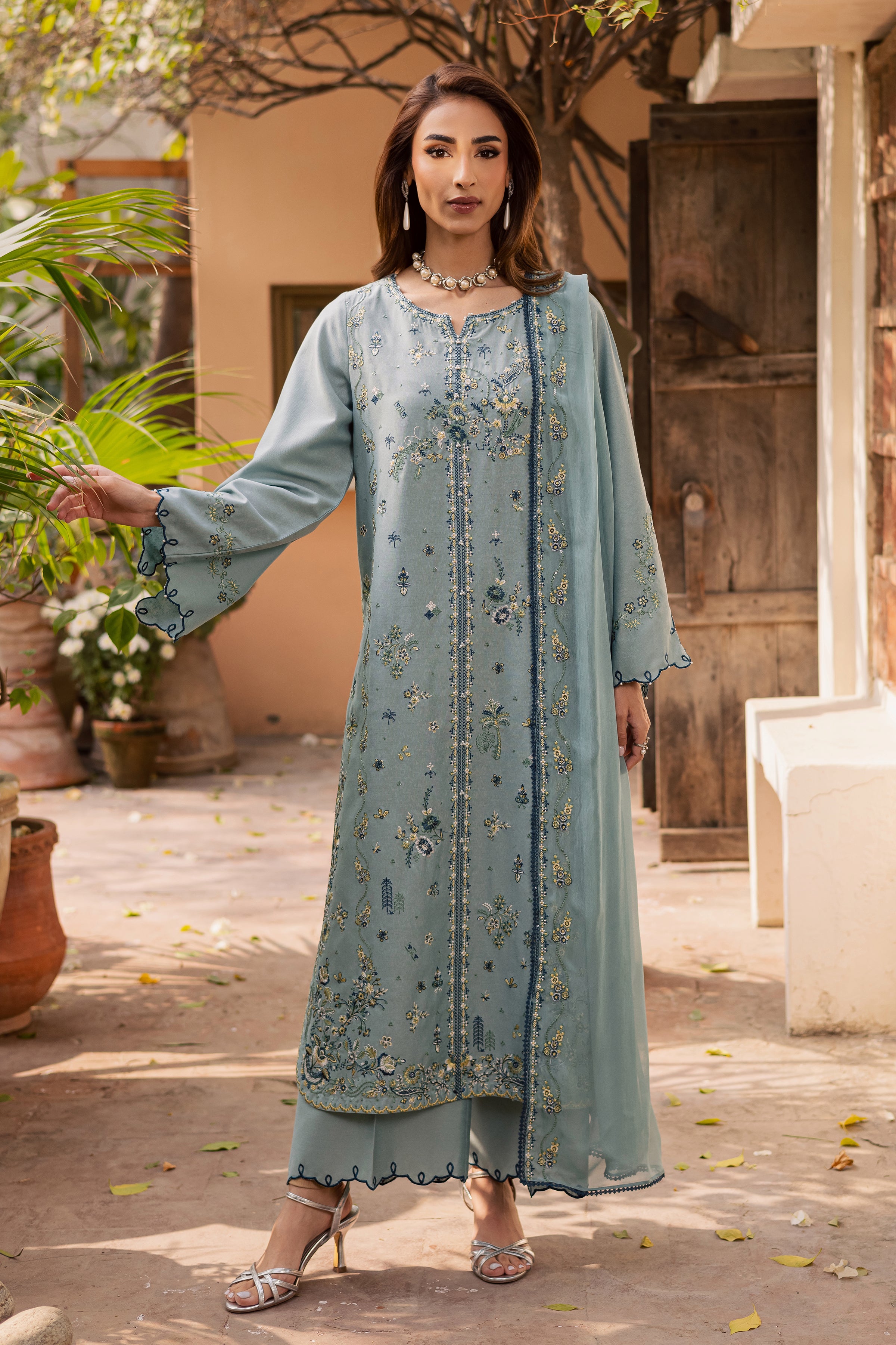 Blue Ice 3Pc - Embroidered Festive Pret BATIK WINTER PRET 2025 BATIK XS / Blue Ice / Textured Cotton-S / Blue Ice / Textured Cotton-M / Blue Ice / Textured Cotton-L / Blue Ice / Textured Cotton-XL / Blue Ice / Textured Cotton