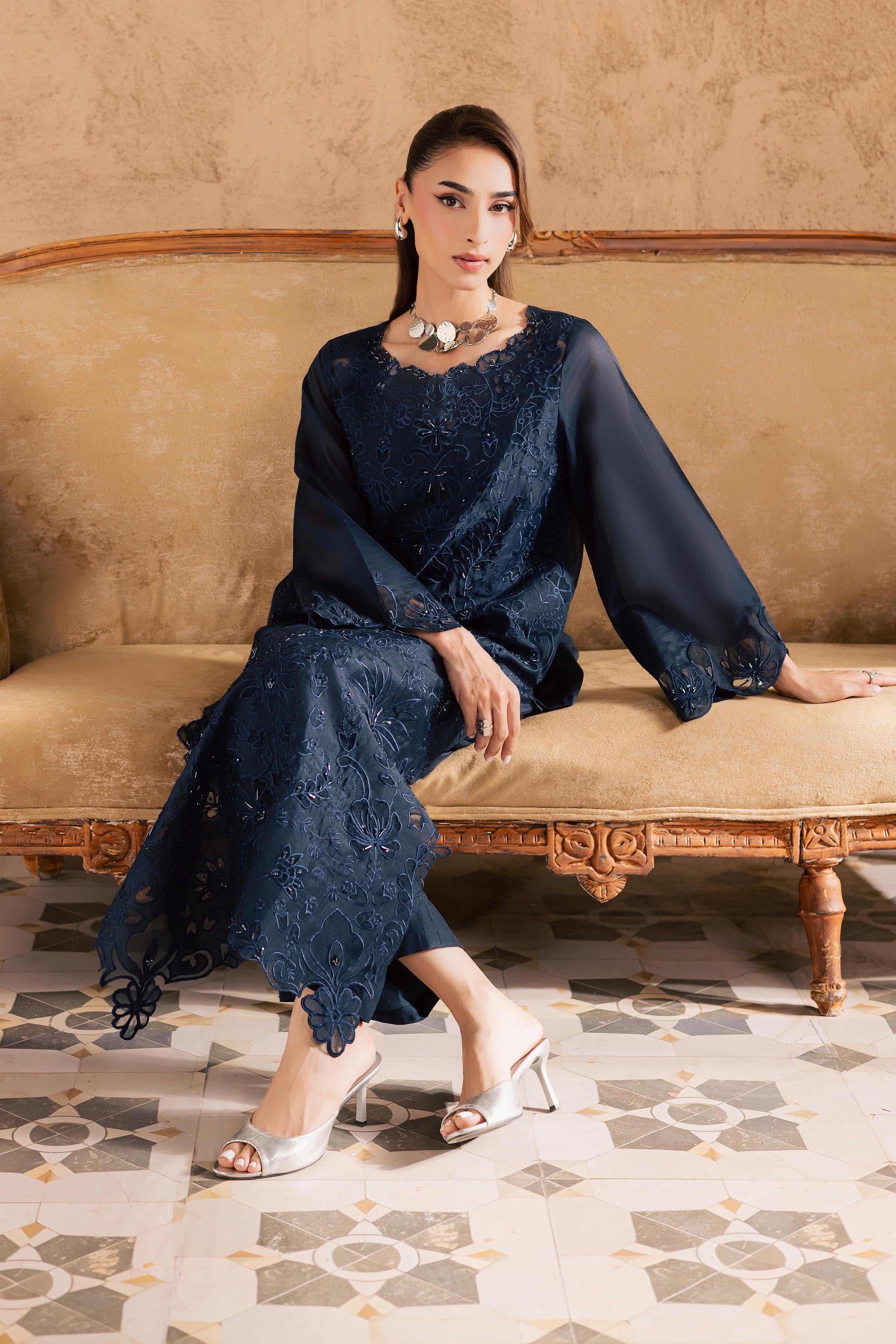Manila 2Pc - Embroidered Festive Pret BATIKSS26 BATIK XS / Midnight Blue / Paper Silk-S / Midnight Blue / Paper Silk-M / Midnight Blue / Paper Silk-L / Midnight Blue / Paper Silk-XL / Midnight Blue / Paper Silk