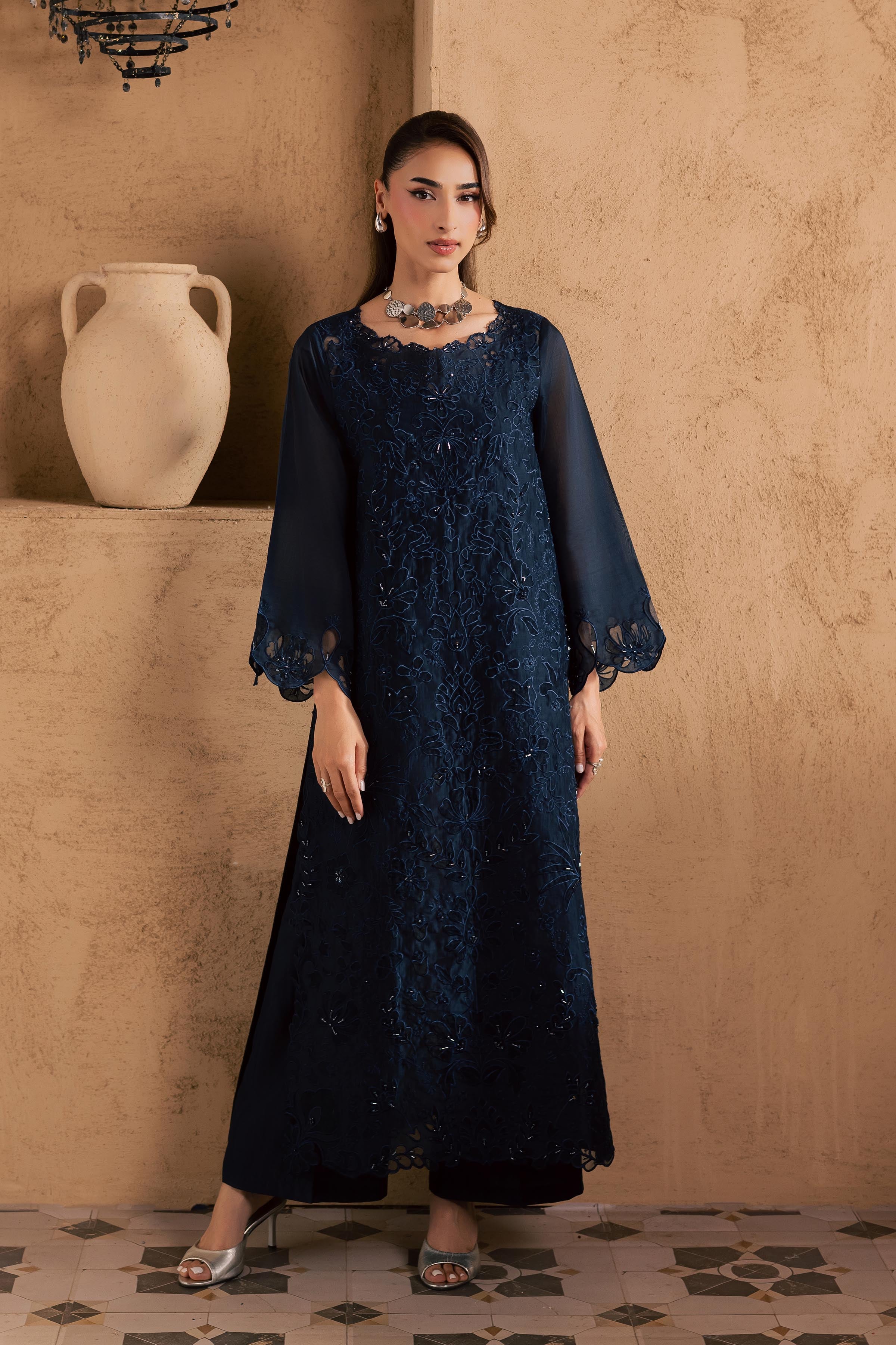 Manila 2Pc - Embroidered Festive Pret BATIKSS26 BATIK XS / Midnight Blue / Paper Silk-S / Midnight Blue / Paper Silk-M / Midnight Blue / Paper Silk-L / Midnight Blue / Paper Silk-XL / Midnight Blue / Paper Silk
