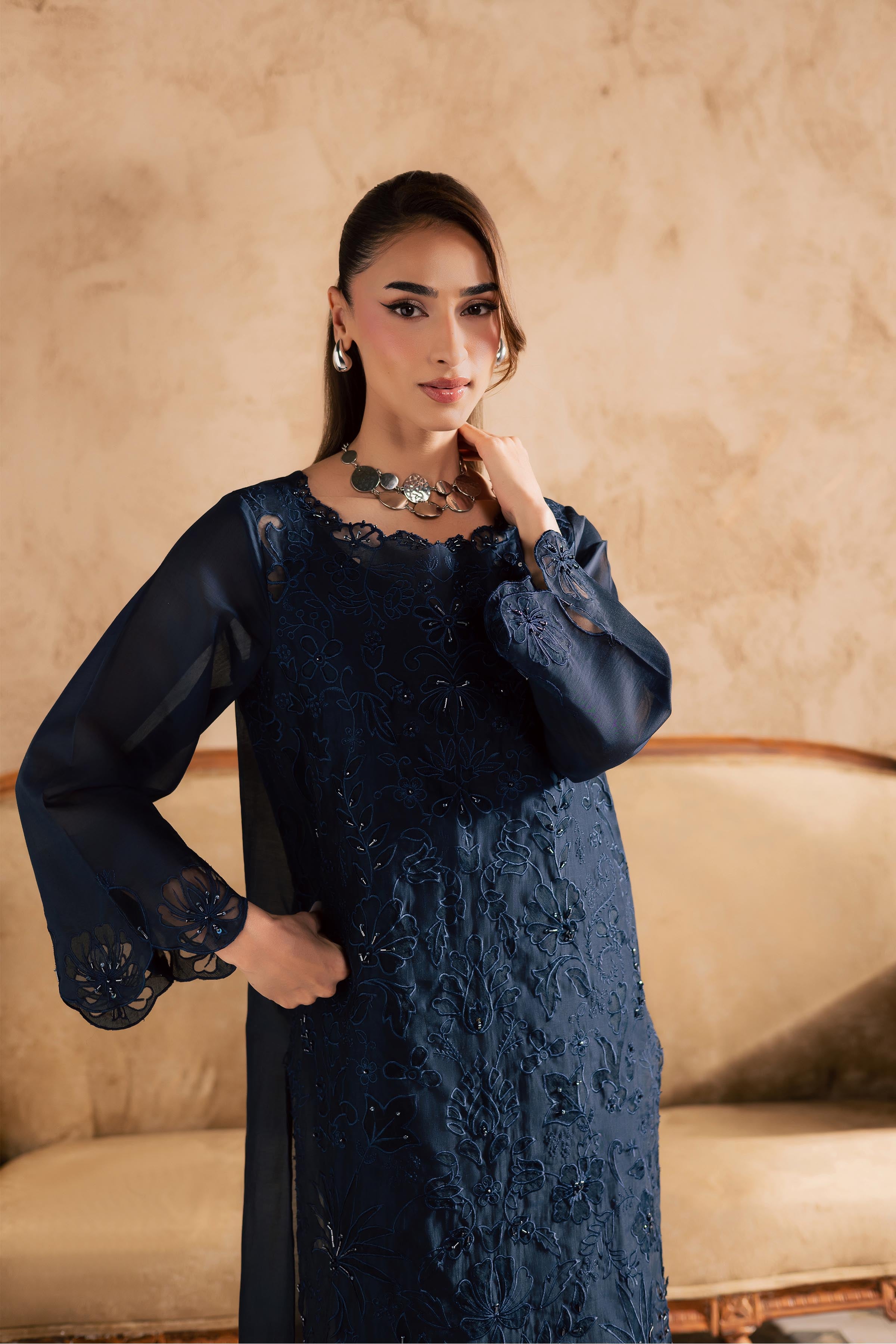Manila 2Pc - Embroidered Festive Pret BATIKSS26 BATIK XS / Midnight Blue / Paper Silk-S / Midnight Blue / Paper Silk-M / Midnight Blue / Paper Silk-L / Midnight Blue / Paper Silk-XL / Midnight Blue / Paper Silk