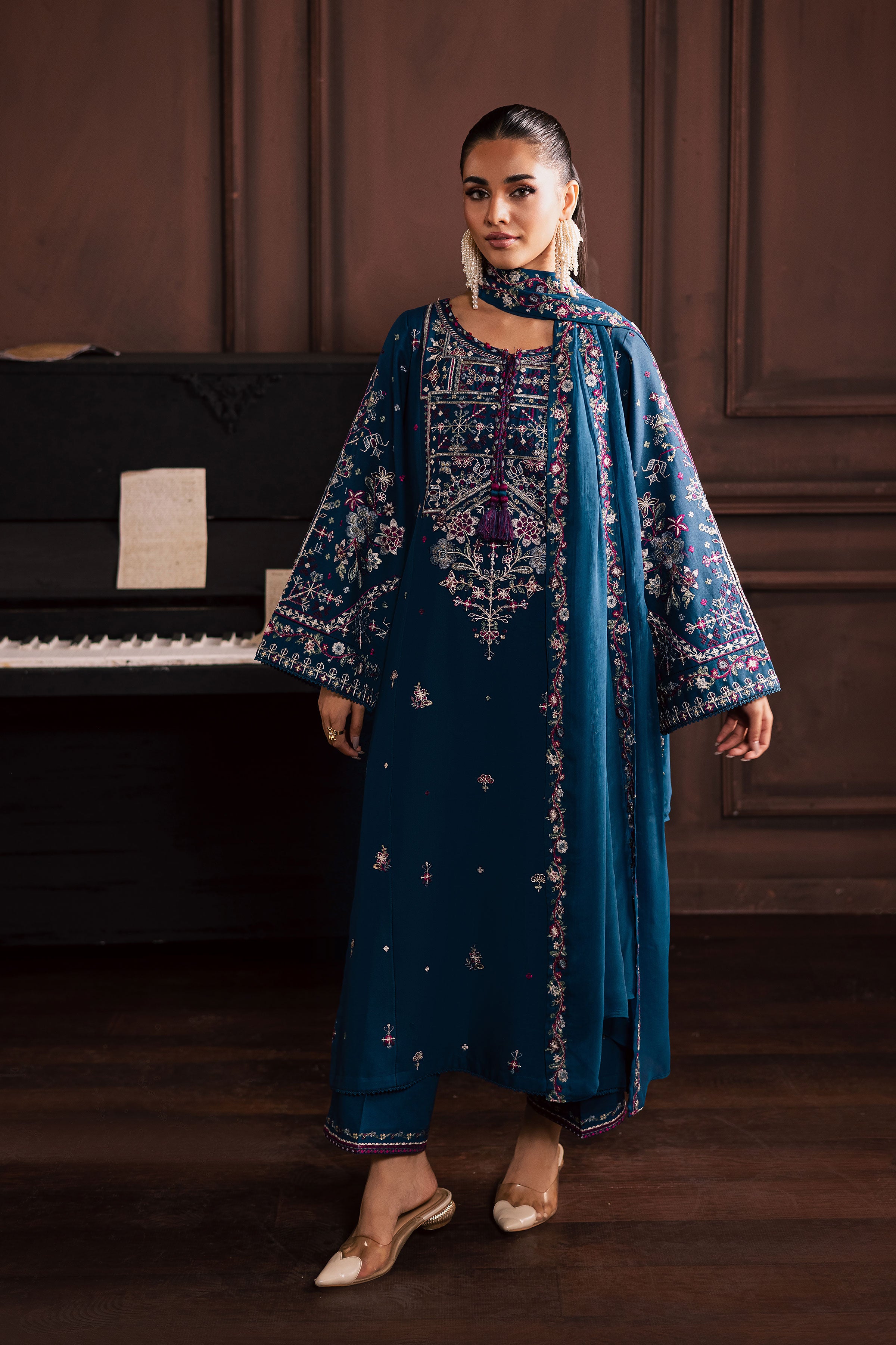 Blue Meg 3Pc - Embroidered Khaddar Dress BATIK WINTER PRET 2025 BATIK XS / Poseidon / Khaddar-S / Poseidon / Khaddar-M / Poseidon / Khaddar-L / Poseidon / Khaddar-XL / Poseidon / Khaddar