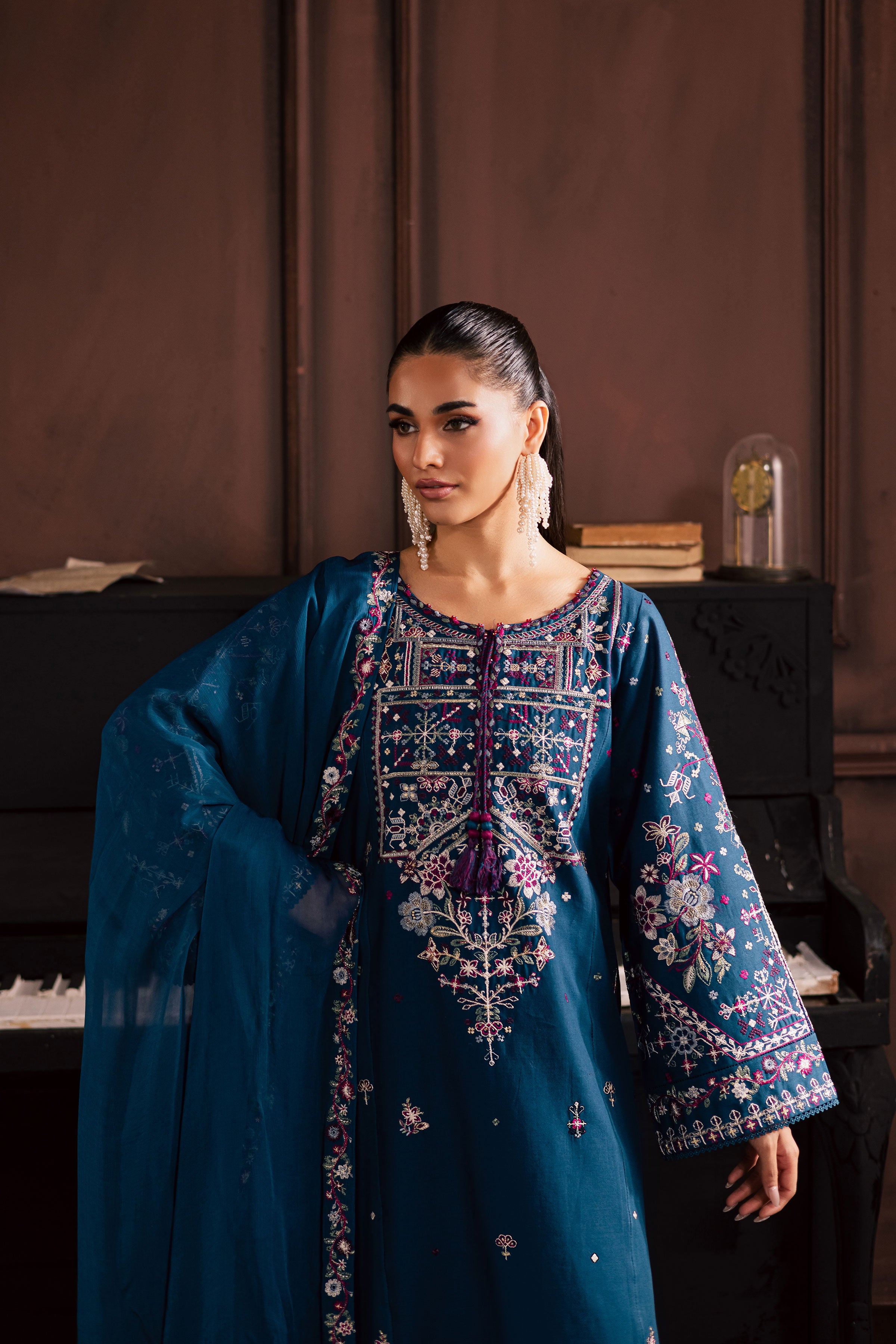 Blue Meg 3Pc - Embroidered Khaddar Dress BATIK WINTER PRET 2025 BATIK XS / Poseidon / Khaddar-S / Poseidon / Khaddar-M / Poseidon / Khaddar-L / Poseidon / Khaddar-XL / Poseidon / Khaddar