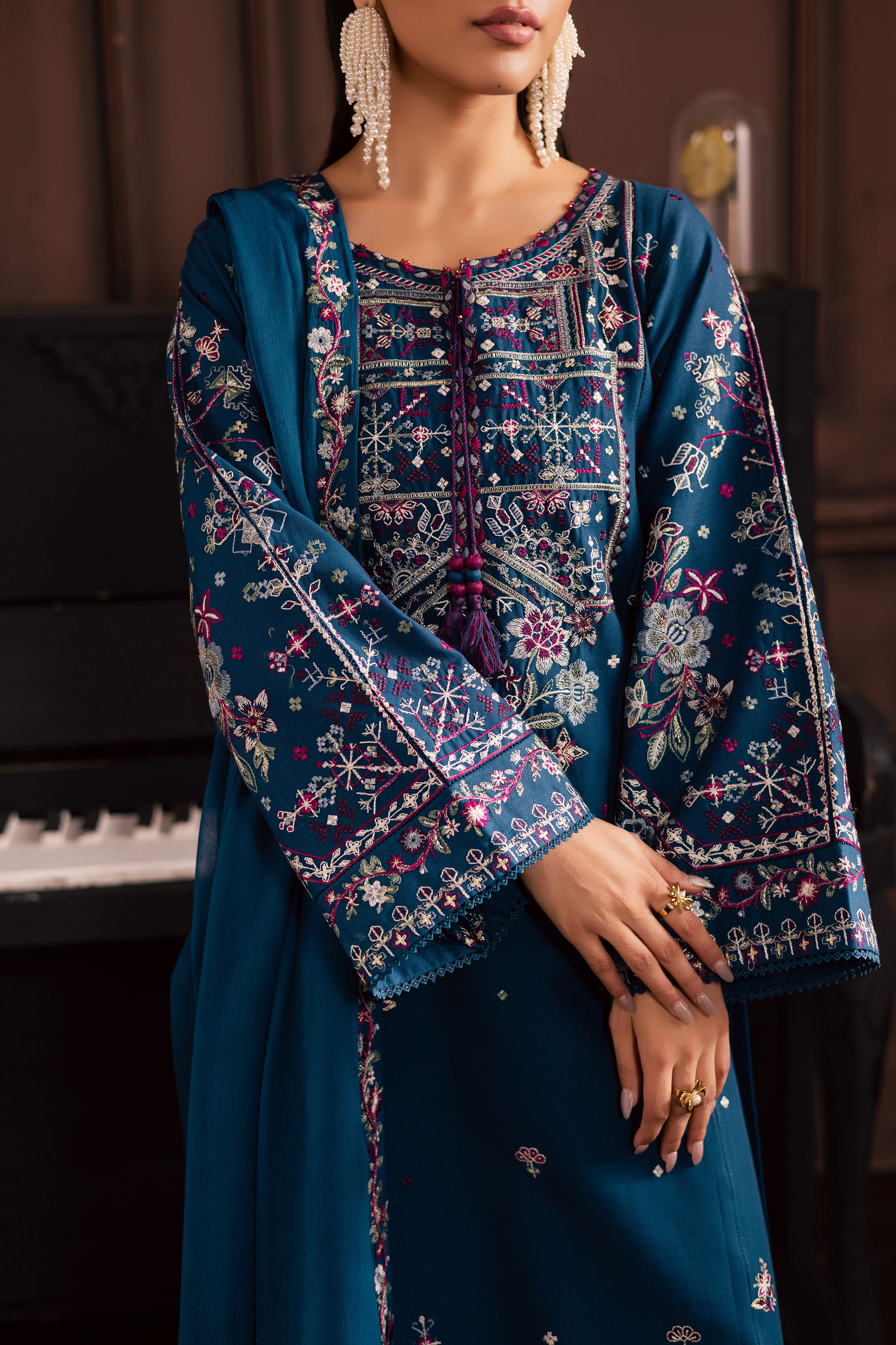 Blue Meg 3Pc - Embroidered Khaddar Dress BATIK WINTER PRET 2025 BATIK XS / Poseidon / Khaddar-S / Poseidon / Khaddar-M / Poseidon / Khaddar-L / Poseidon / Khaddar-XL / Poseidon / Khaddar