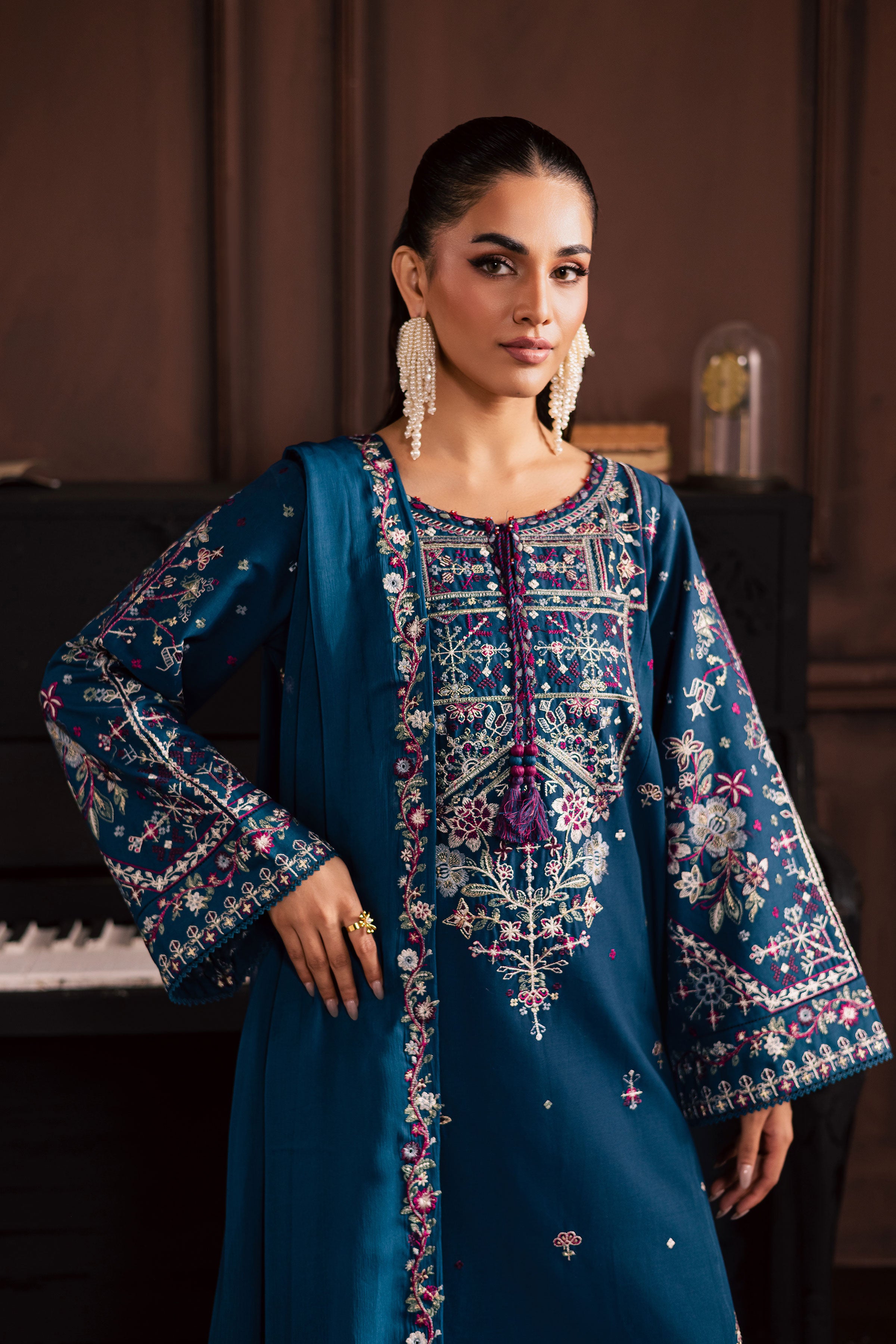 Blue Meg 3Pc - Embroidered Khaddar Dress BATIK WINTER PRET 2025 BATIK XS / Poseidon / Khaddar-S / Poseidon / Khaddar-M / Poseidon / Khaddar-L / Poseidon / Khaddar-XL / Poseidon / Khaddar