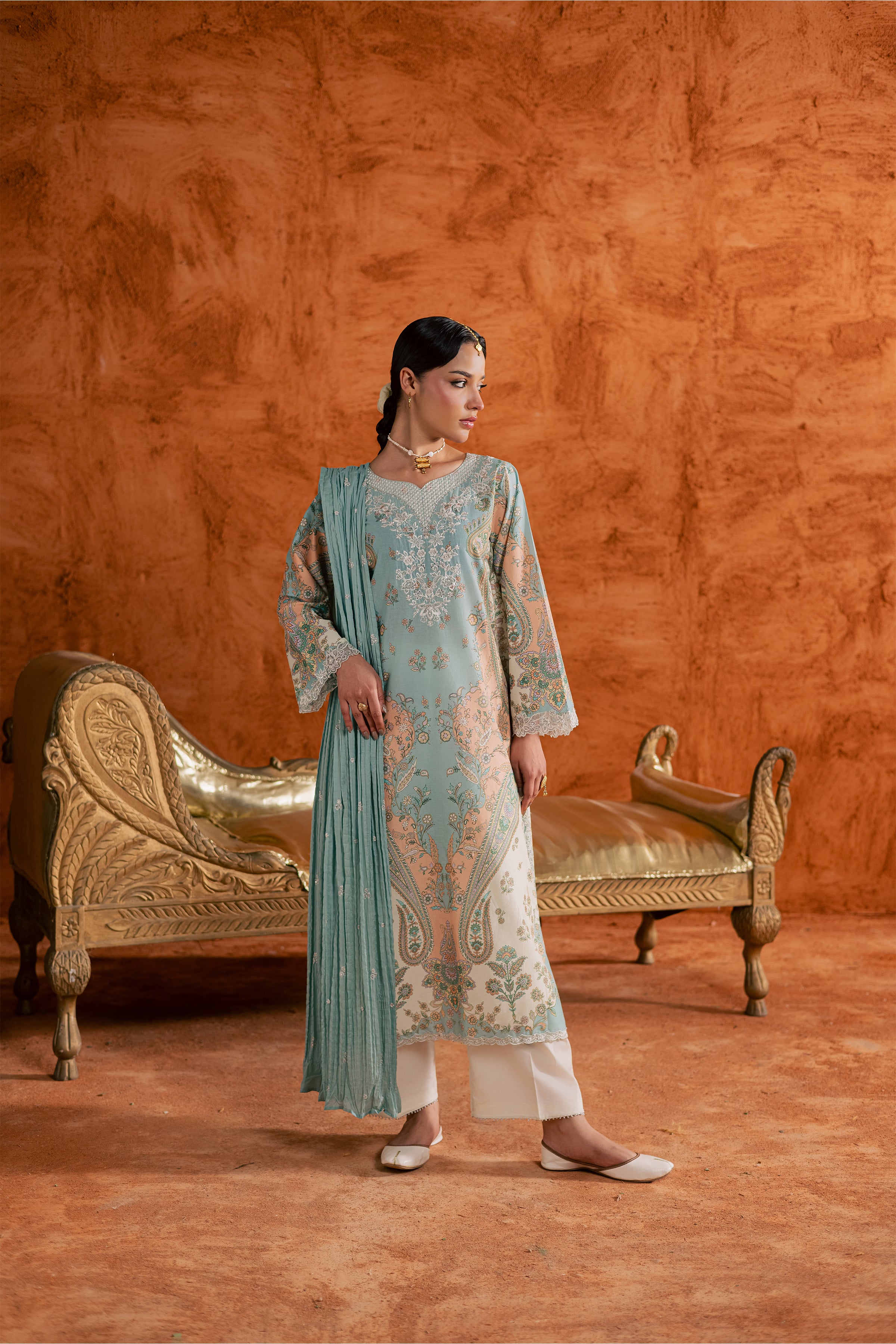 Blue Olaf 3Pc - Printed Lawn Dress BATIKEID2026 BATIK XS / Ocean Blue / Lawn-S / Ocean Blue / Lawn-M / Ocean Blue / Lawn-L / Ocean Blue / Lawn-XL / Ocean Blue / Lawn