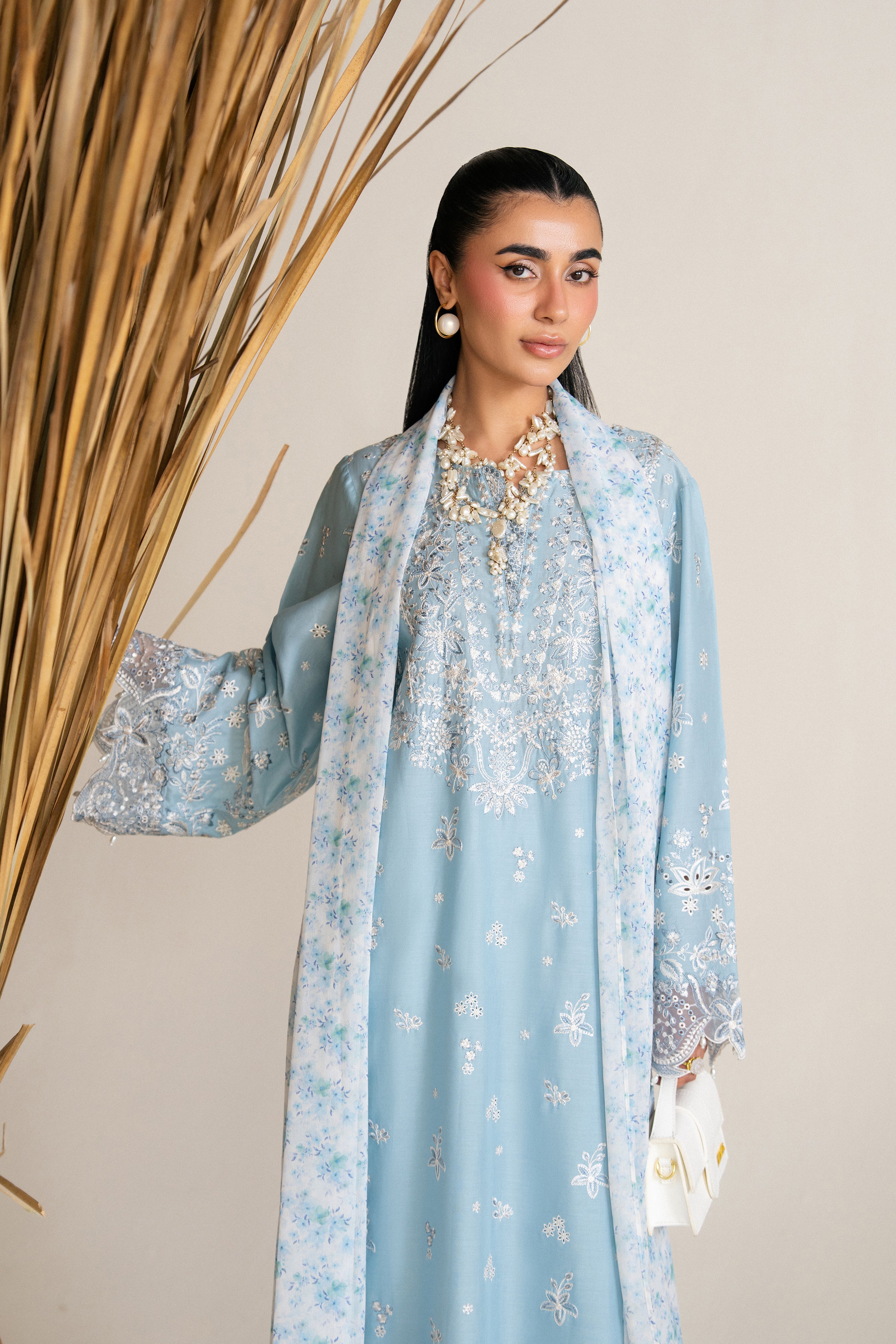 Blue Raya 3Pc - Festive Eid Pret BATIKSS26 BATIK XS / Sky Blue / Pima Lawn-S / Sky Blue / Pima Lawn-M / Sky Blue / Pima Lawn-L / Sky Blue / Pima Lawn-XL / Sky Blue / Pima Lawn