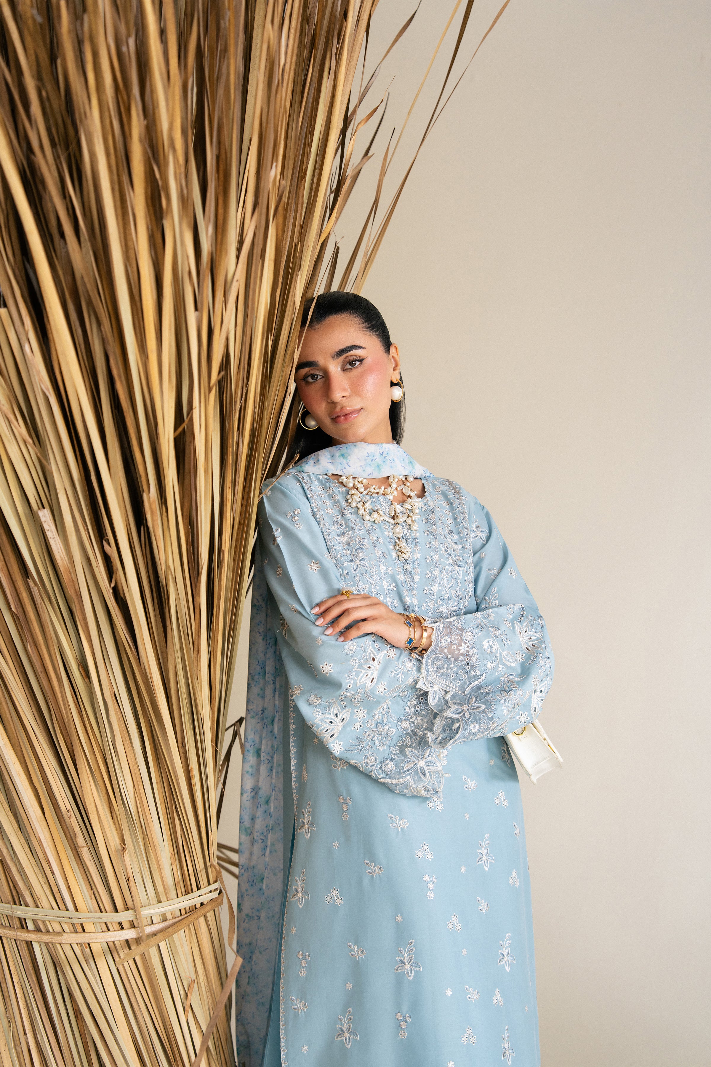 Blue Raya 3Pc - Festive Eid Pret BATIKSS26 BATIK XS / Sky Blue / Pima Lawn-S / Sky Blue / Pima Lawn-M / Sky Blue / Pima Lawn-L / Sky Blue / Pima Lawn-XL / Sky Blue / Pima Lawn