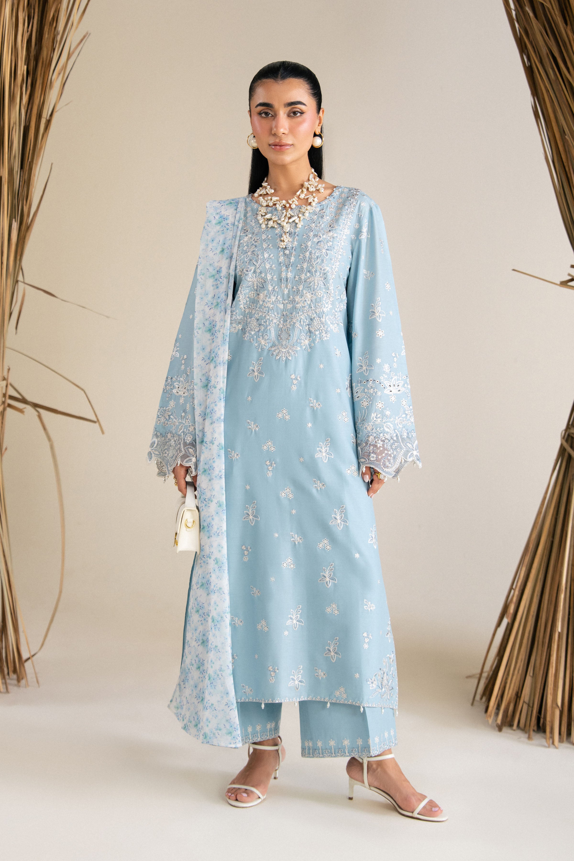 Blue Raya 3Pc - Festive Eid Pret BATIKSS26 BATIK XS / Sky Blue / Pima Lawn-S / Sky Blue / Pima Lawn-M / Sky Blue / Pima Lawn-L / Sky Blue / Pima Lawn-XL / Sky Blue / Pima Lawn