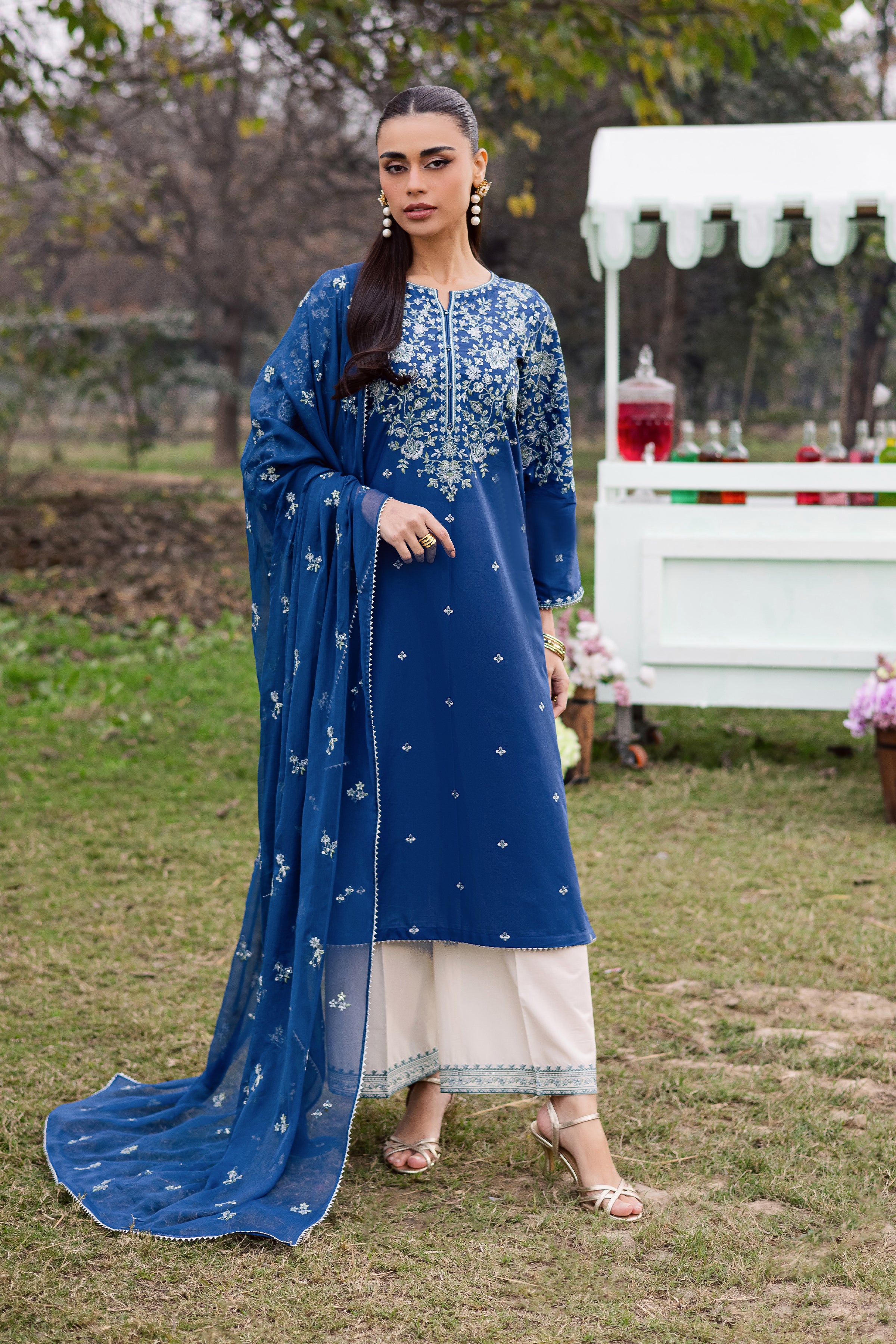 Blue Wink 3Pc - Festive Embroidered Lawn BATIKEID2026 BATIK XS / Navy Peony / Pima Lawn-S / Navy Peony / Pima Lawn-M / Navy Peony / Pima Lawn-L / Navy Peony / Pima Lawn-XL / Navy Peony / Pima Lawn