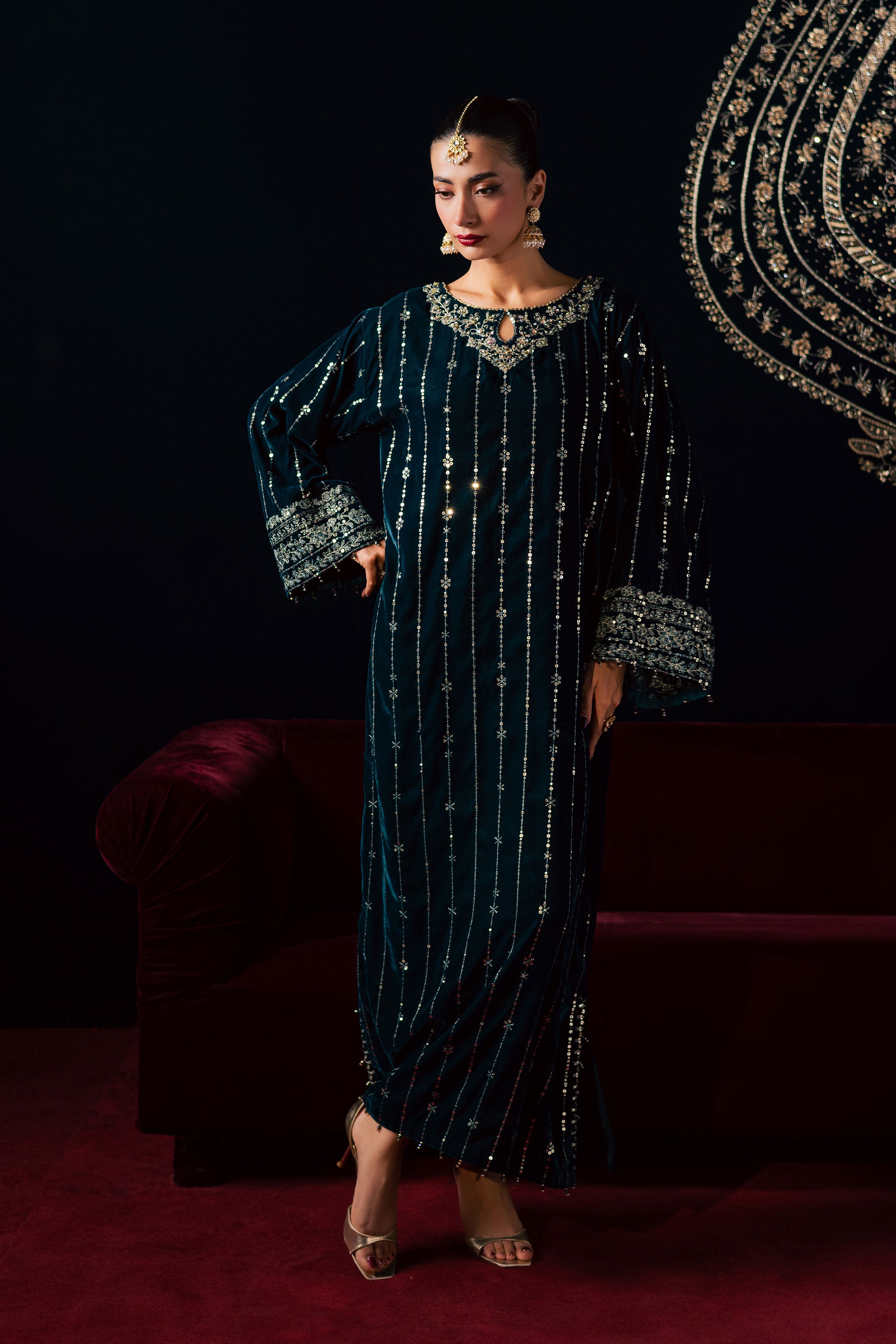 Blue Winter 2Pc - Velvet Luxe Pret BATIKLuxePRET2025 BATIK XS / Teal / Velvet-S / Teal / Velvet-M / Teal / Velvet-L / Teal / Velvet-XL / Teal / Velvet