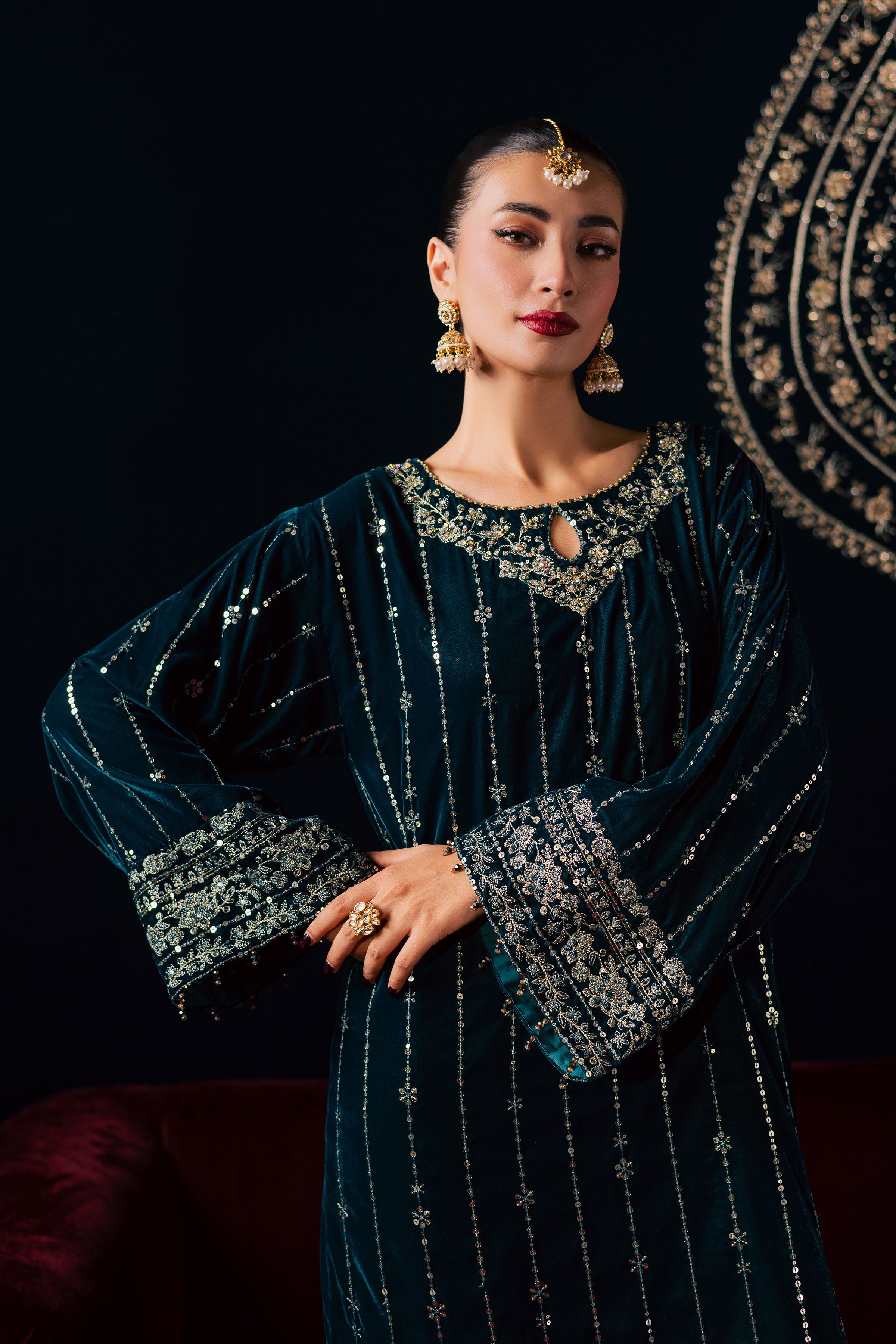 Blue Winter 2Pc - Velvet Luxe Pret BATIKLuxePRET2025 BATIK XS / Teal / Velvet-S / Teal / Velvet-M / Teal / Velvet-L / Teal / Velvet-XL / Teal / Velvet