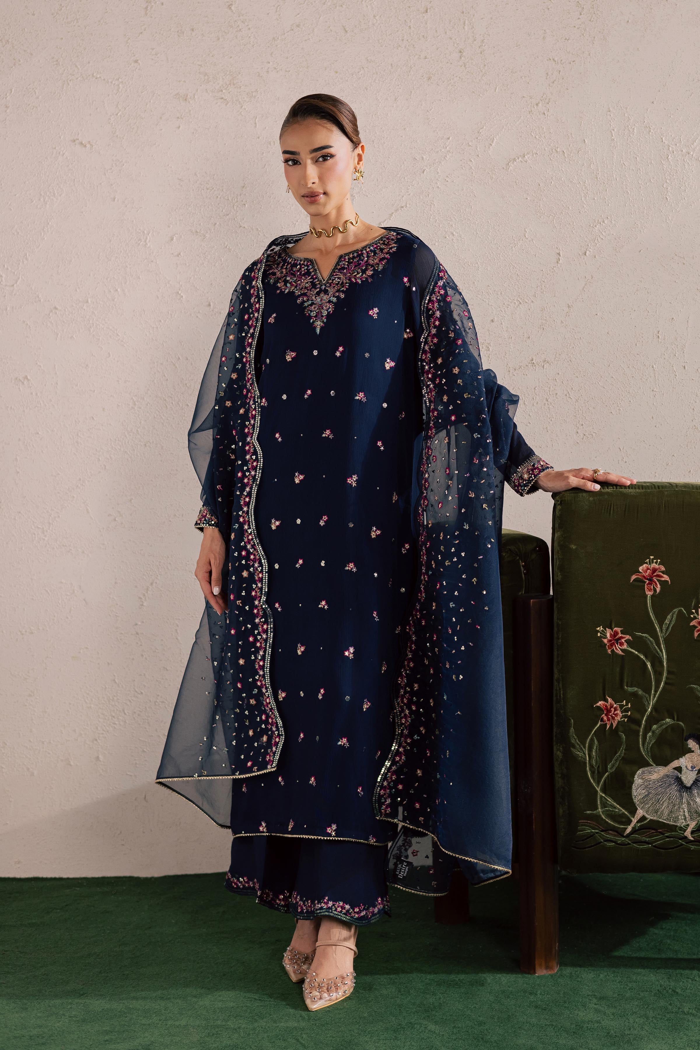 Bluey 3Pc - Festive Luxury Formal BATIKEID2026 BATIK S / Navy Blue / Crinkle-M / Navy Blue / Crinkle-L / Navy Blue / Crinkle