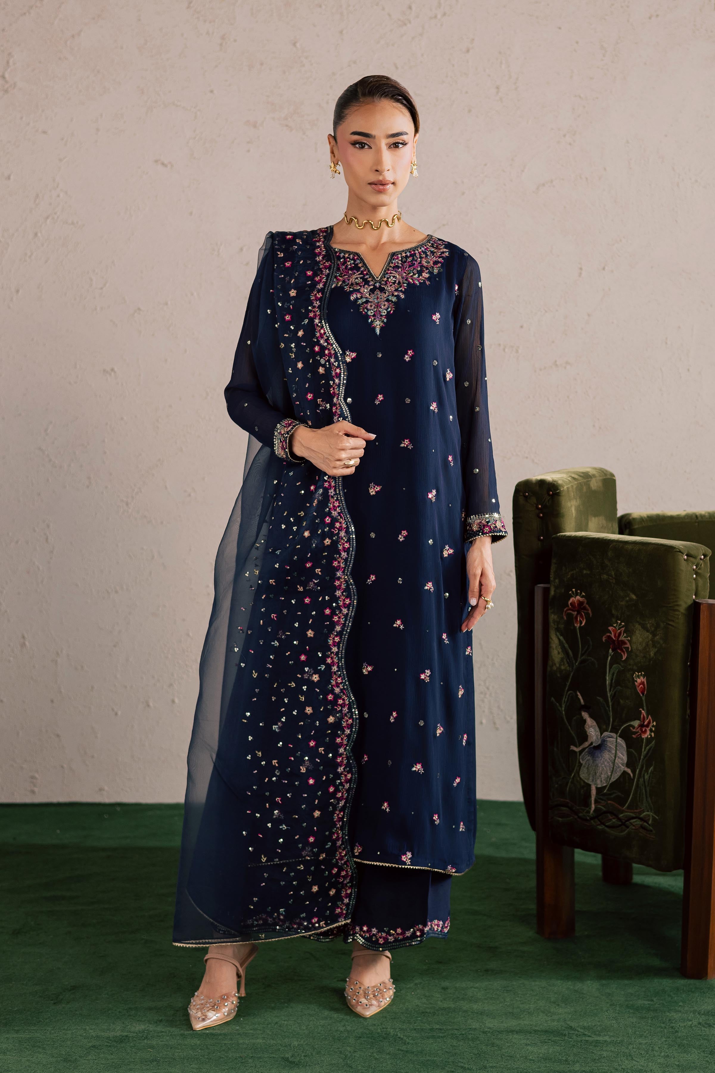 Bluey 3Pc - Festive Luxury Formal BATIKEID2026 BATIK S / Navy Blue / Crinkle-M / Navy Blue / Crinkle-L / Navy Blue / Crinkle