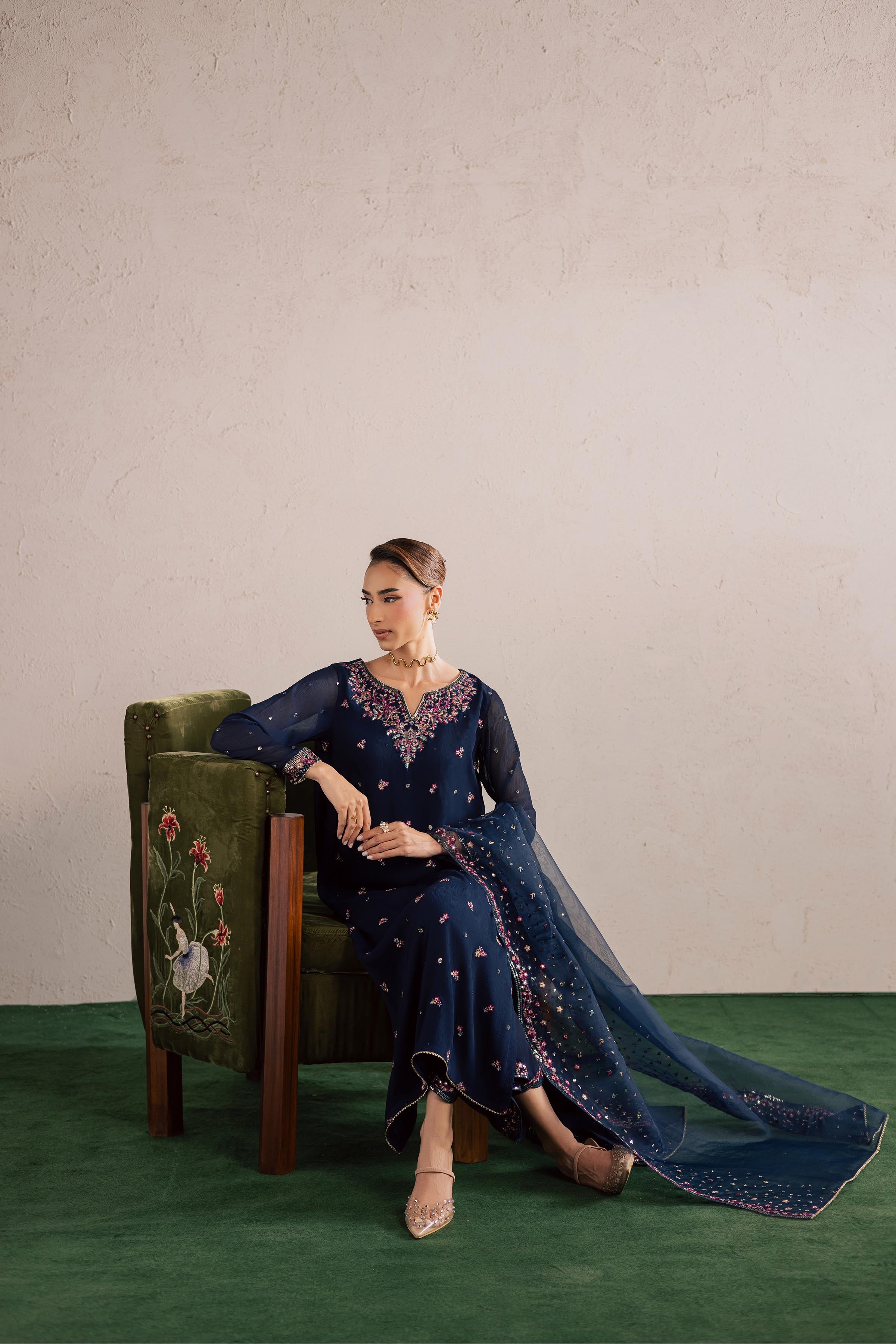 Bluey 3Pc - Festive Luxury Formal BATIKEID2026 BATIK S / Navy Blue / Crinkle-M / Navy Blue / Crinkle-L / Navy Blue / Crinkle