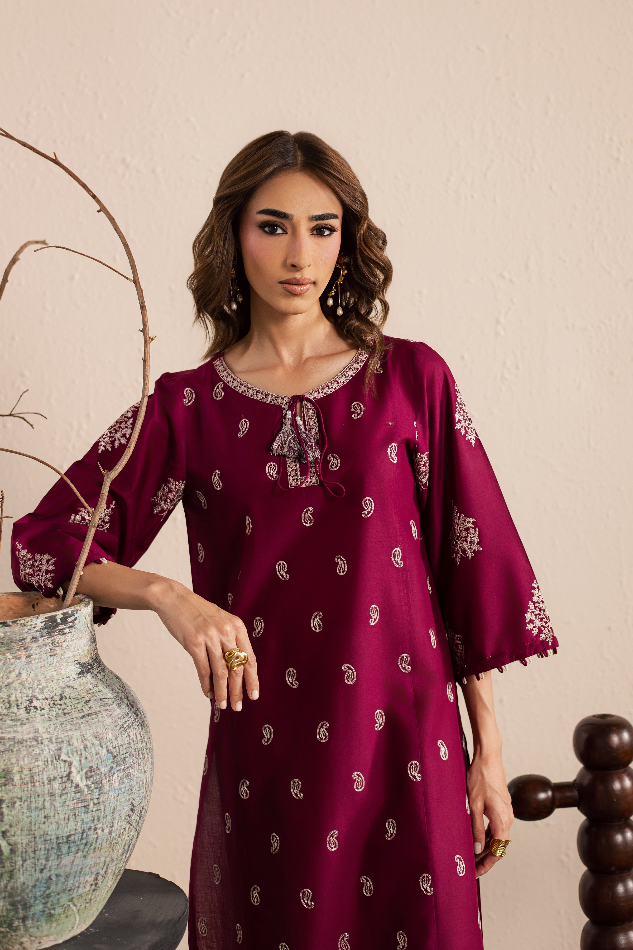 Bramble 2Pc - Embroidered Lawn Dress EverydayEdit26 BATIK XS / Old Mauve / Pima Lawn-S / Old Mauve / Pima Lawn-M / Old Mauve / Pima Lawn-L / Old Mauve / Pima Lawn-XL / Old Mauve / Pima Lawn