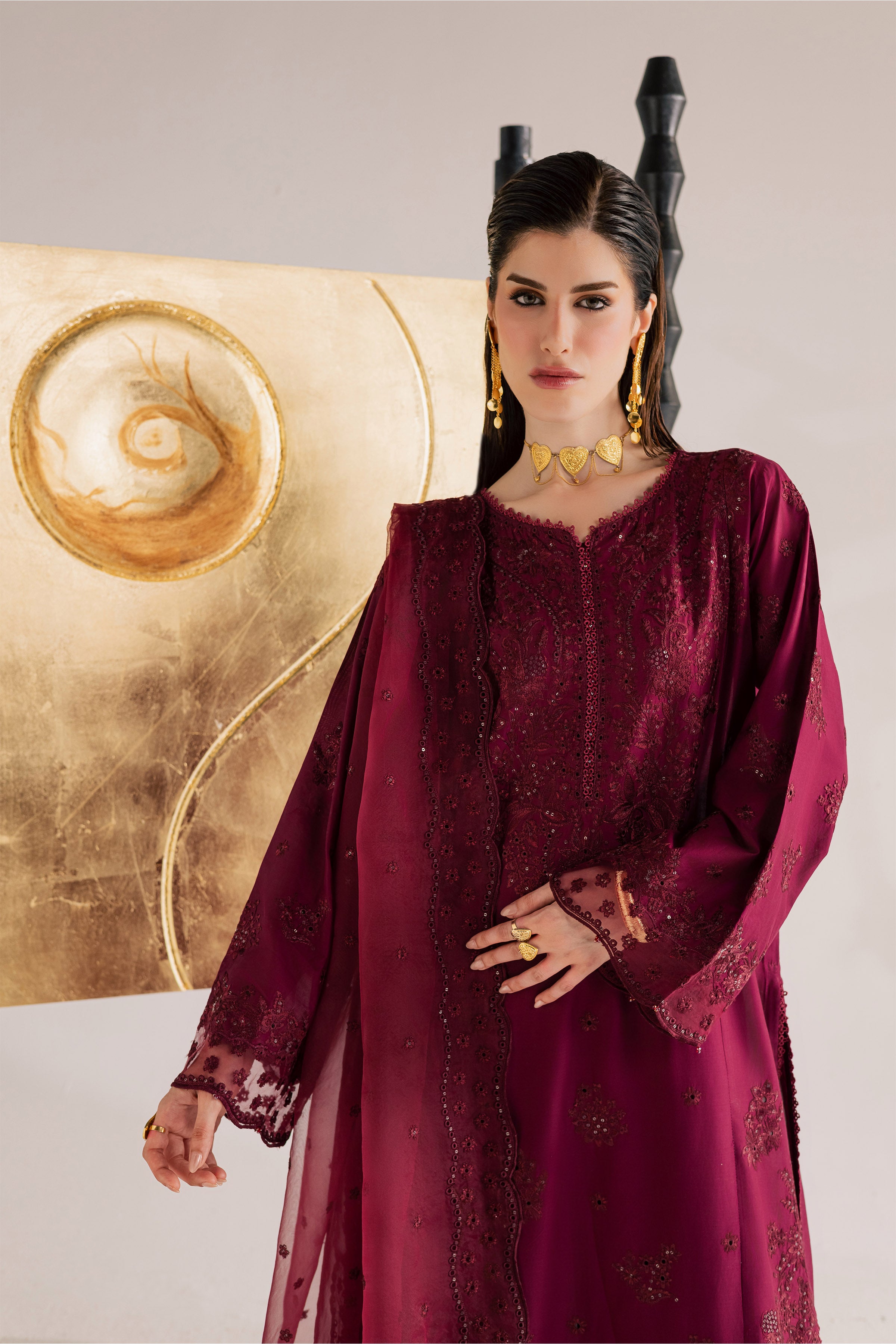 Burgundy Kyra 3Pc - Festive Eid Pret BATIKSS26 BATIK XS / Burgundy / Pima Lawn-S / Burgundy / Pima Lawn-M / Burgundy / Pima Lawn-L / Burgundy / Pima Lawn-XL / Burgundy / Pima Lawn