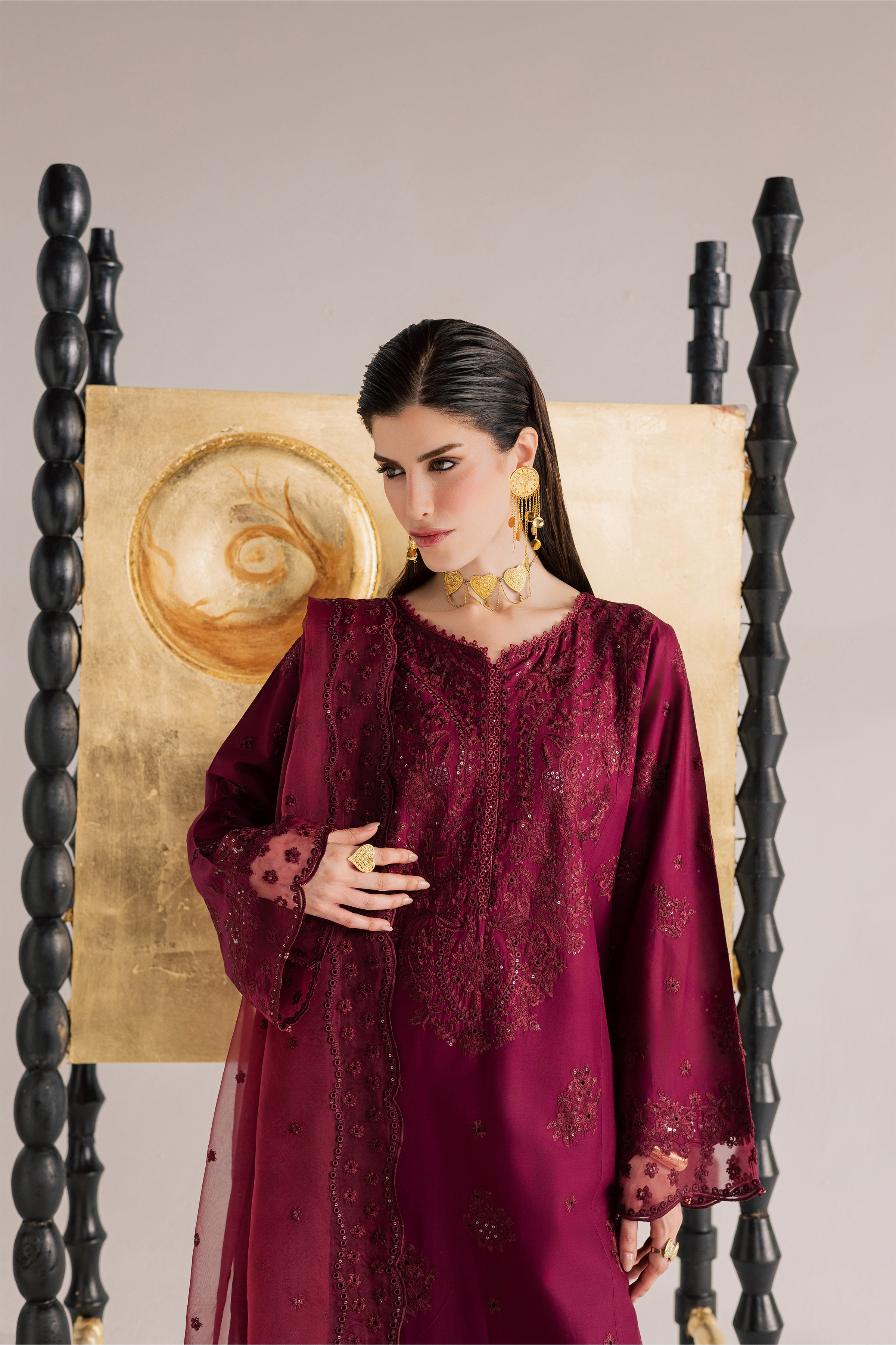 Burgundy Kyra 3Pc - Festive Eid Pret BATIKSS26 BATIK XS / Burgundy / Pima Lawn-S / Burgundy / Pima Lawn-M / Burgundy / Pima Lawn-L / Burgundy / Pima Lawn-XL / Burgundy / Pima Lawn
