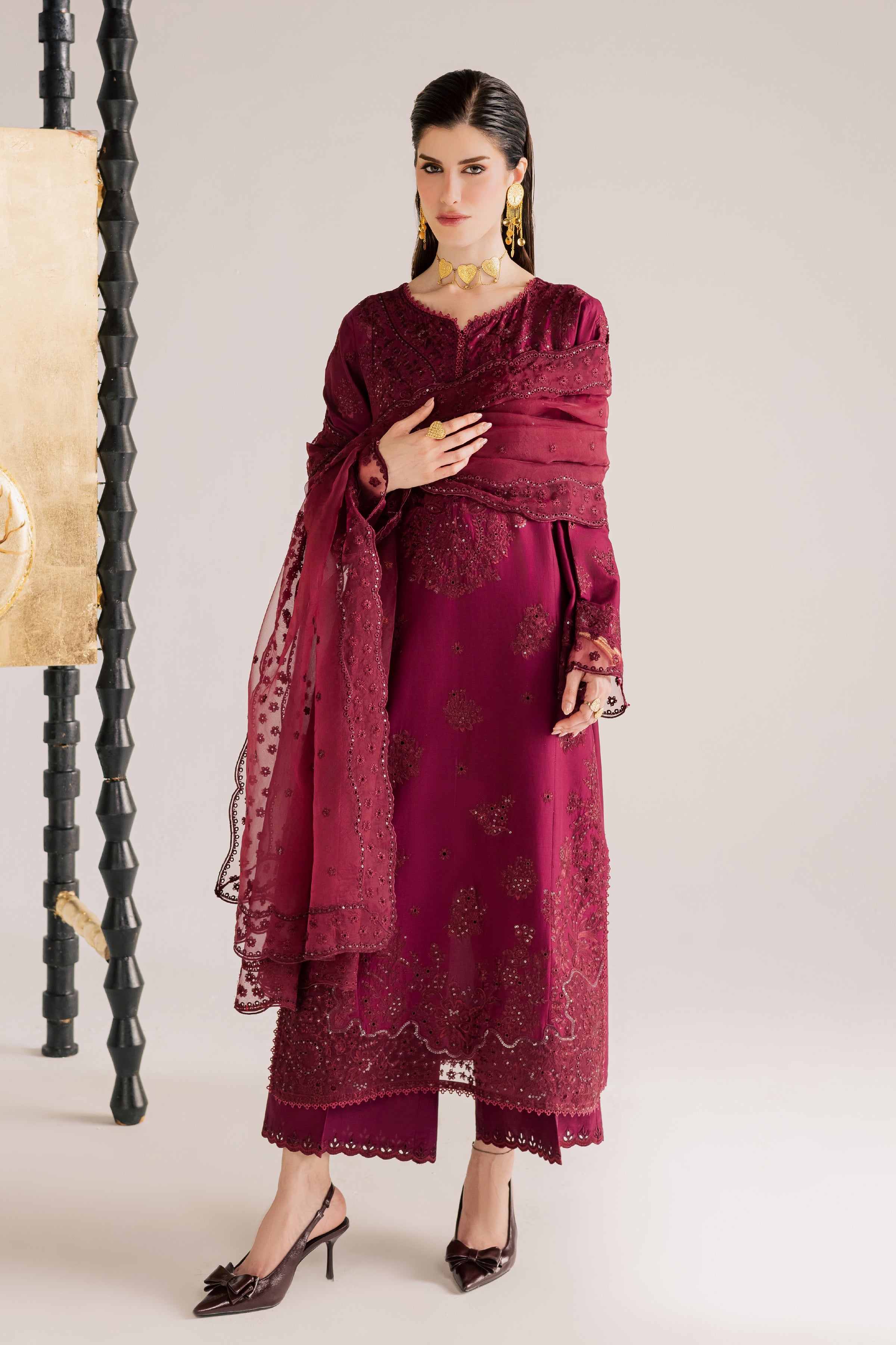 Burgundy Kyra 3Pc - Festive Eid Pret BATIKSS26 BATIK XS / Burgundy / Pima Lawn-S / Burgundy / Pima Lawn-M / Burgundy / Pima Lawn-L / Burgundy / Pima Lawn-XL / Burgundy / Pima Lawn