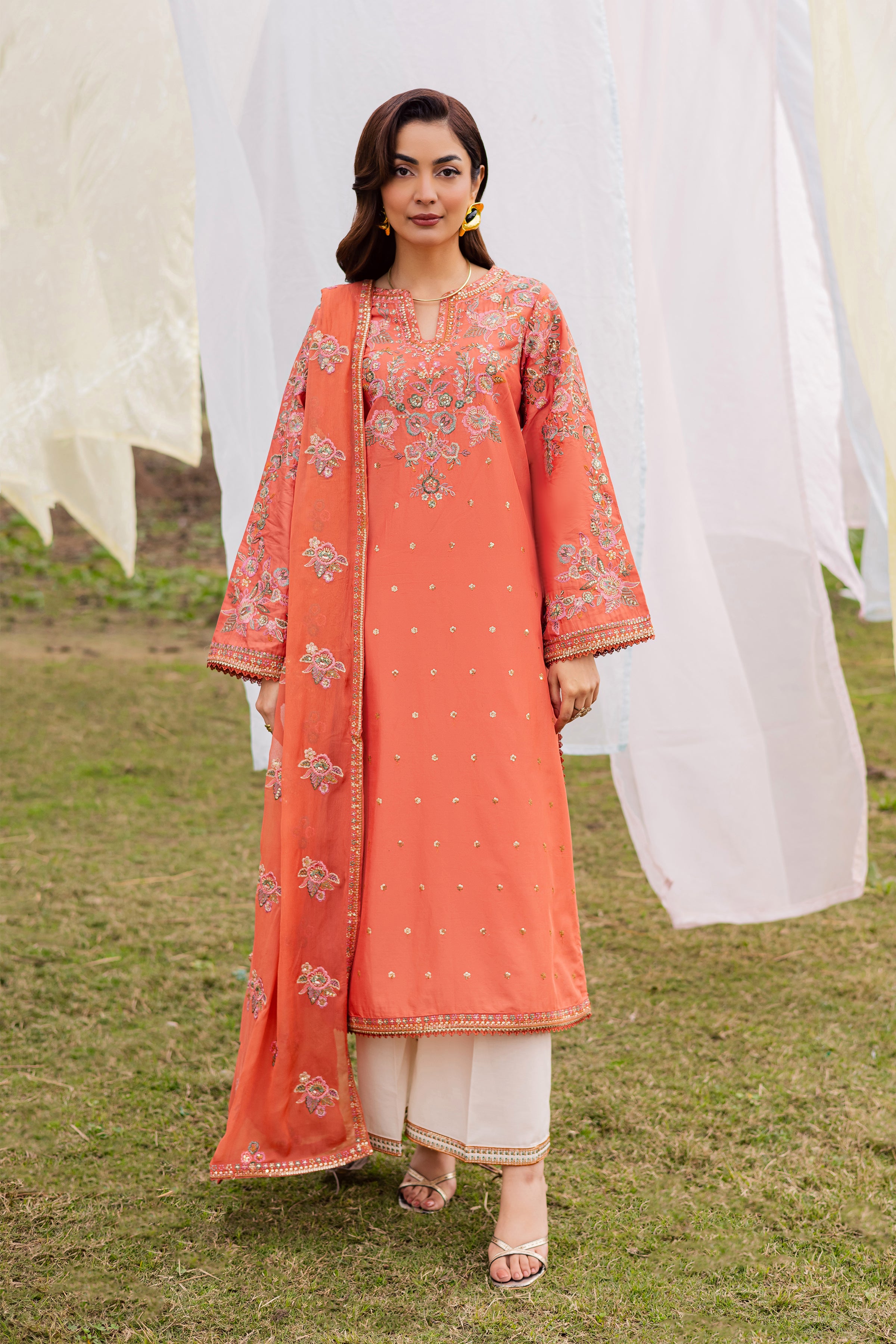 Burnt Orange 3Pc - Festive Embroidered Lawn BATIKEID2026 BATIK XS / Rust / Pima Lawn-S / Rust / Pima Lawn-M / Rust / Pima Lawn-L / Rust / Pima Lawn-XL / Rust / Pima Lawn
