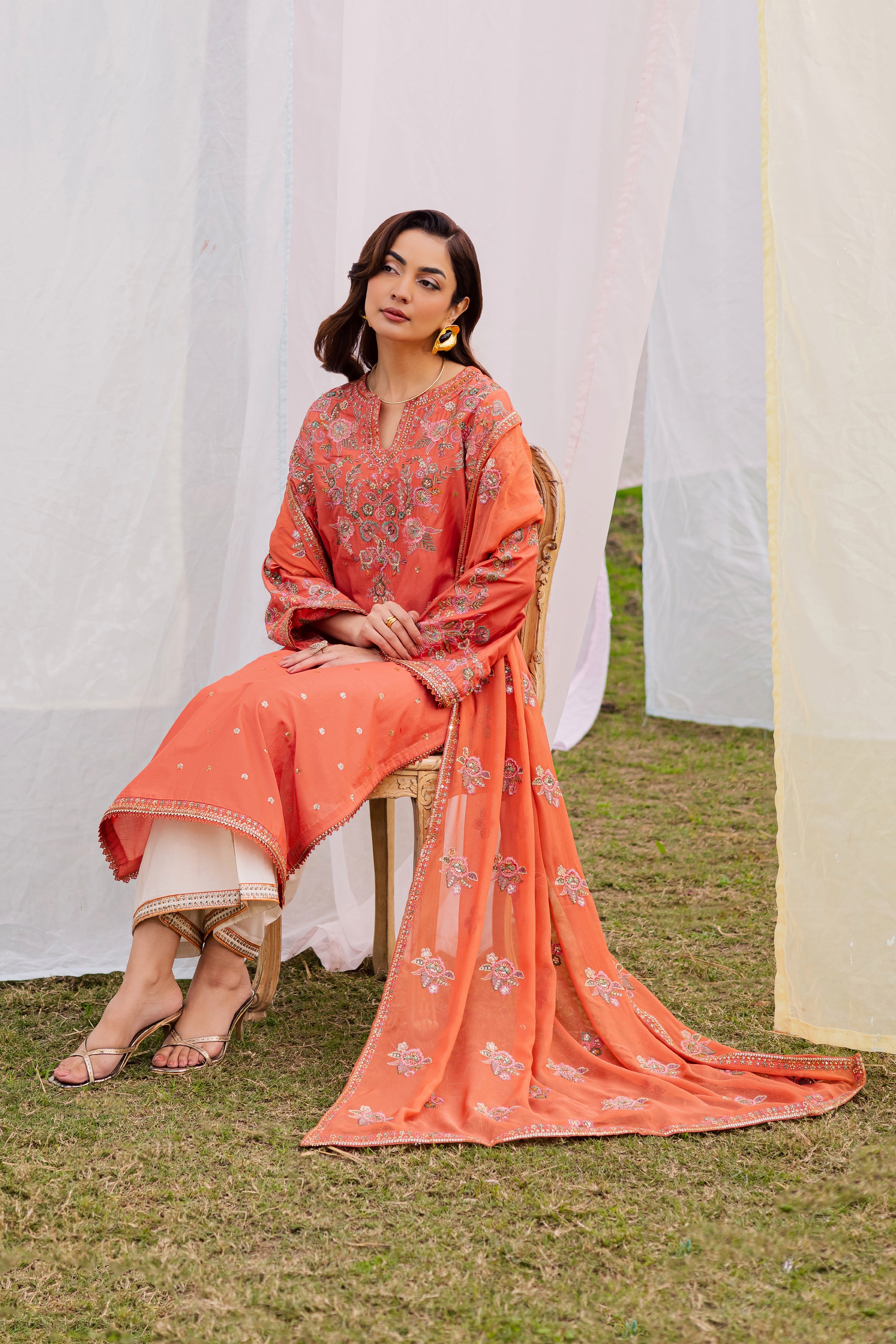 Burnt Orange 3Pc - Festive Embroidered Lawn BATIKEID2026 BATIK XS / Rust / Pima Lawn-S / Rust / Pima Lawn-M / Rust / Pima Lawn-L / Rust / Pima Lawn-XL / Rust / Pima Lawn