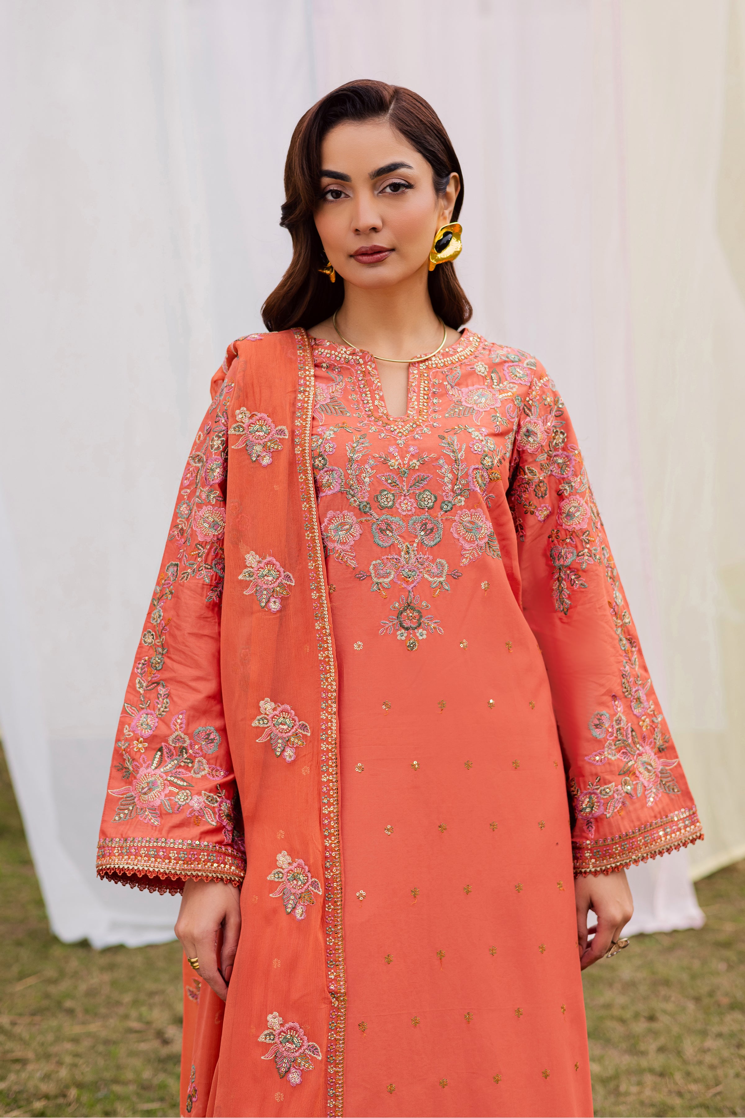 Burnt Orange 3Pc - Festive Embroidered Lawn BATIKEID2026 BATIK XS / Rust / Pima Lawn-S / Rust / Pima Lawn-M / Rust / Pima Lawn-L / Rust / Pima Lawn-XL / Rust / Pima Lawn