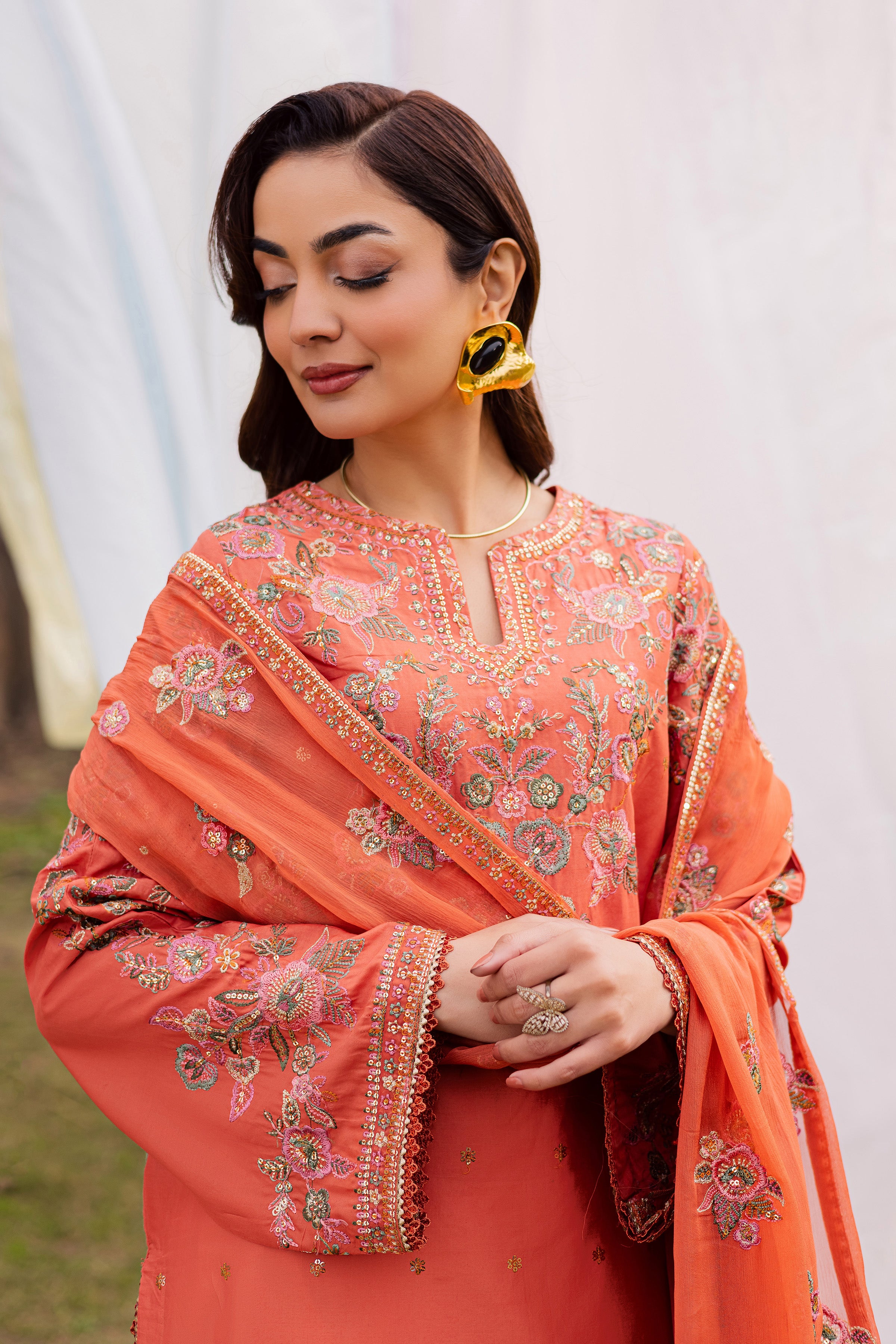 Burnt Orange 3Pc - Festive Embroidered Lawn BATIKEID2026 BATIK XS / Rust / Pima Lawn-S / Rust / Pima Lawn-M / Rust / Pima Lawn-L / Rust / Pima Lawn-XL / Rust / Pima Lawn