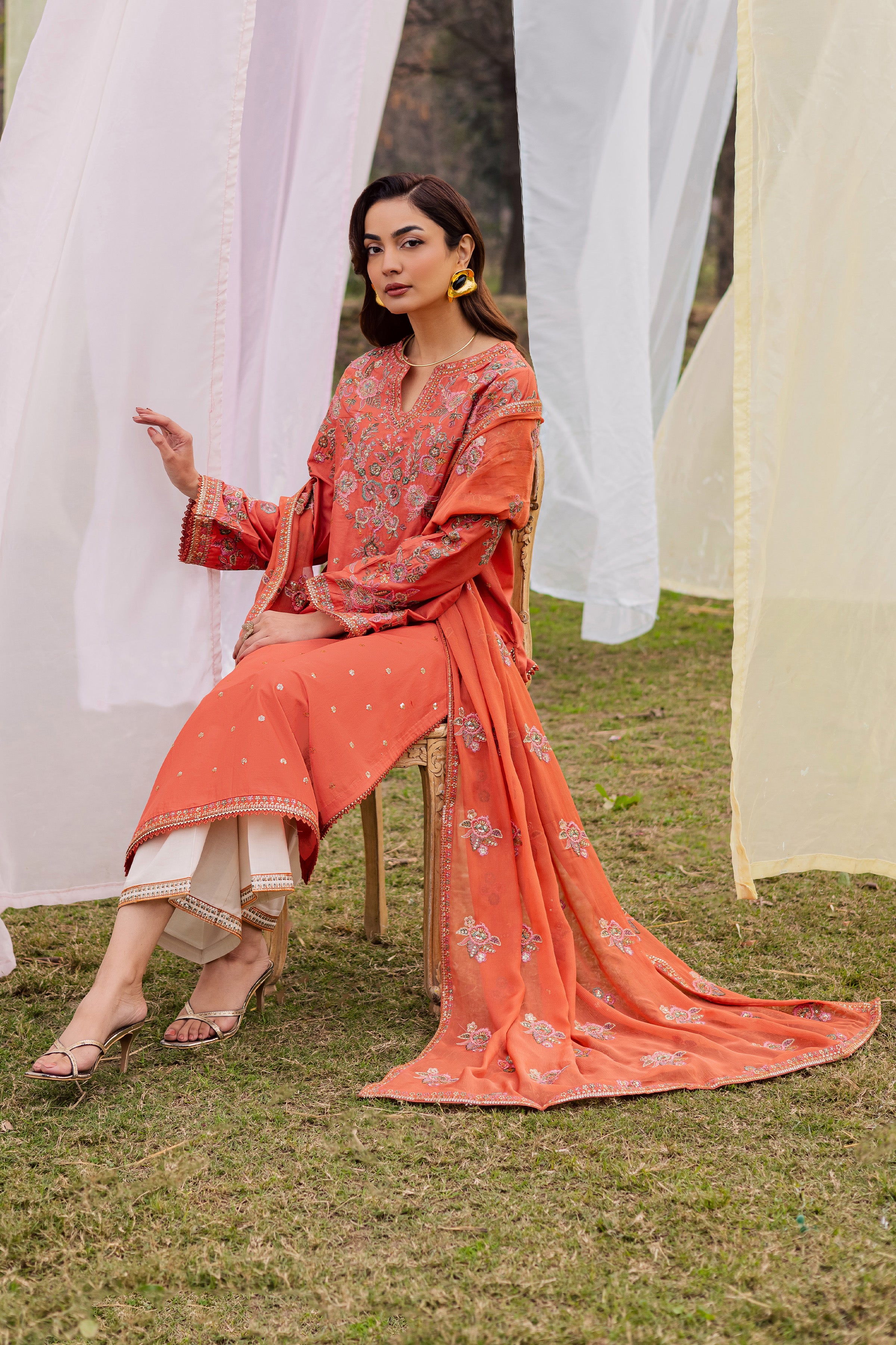 Burnt Orange 3Pc - Festive Embroidered Lawn BATIKEID2026 BATIK XS / Rust / Pima Lawn-S / Rust / Pima Lawn-M / Rust / Pima Lawn-L / Rust / Pima Lawn-XL / Rust / Pima Lawn