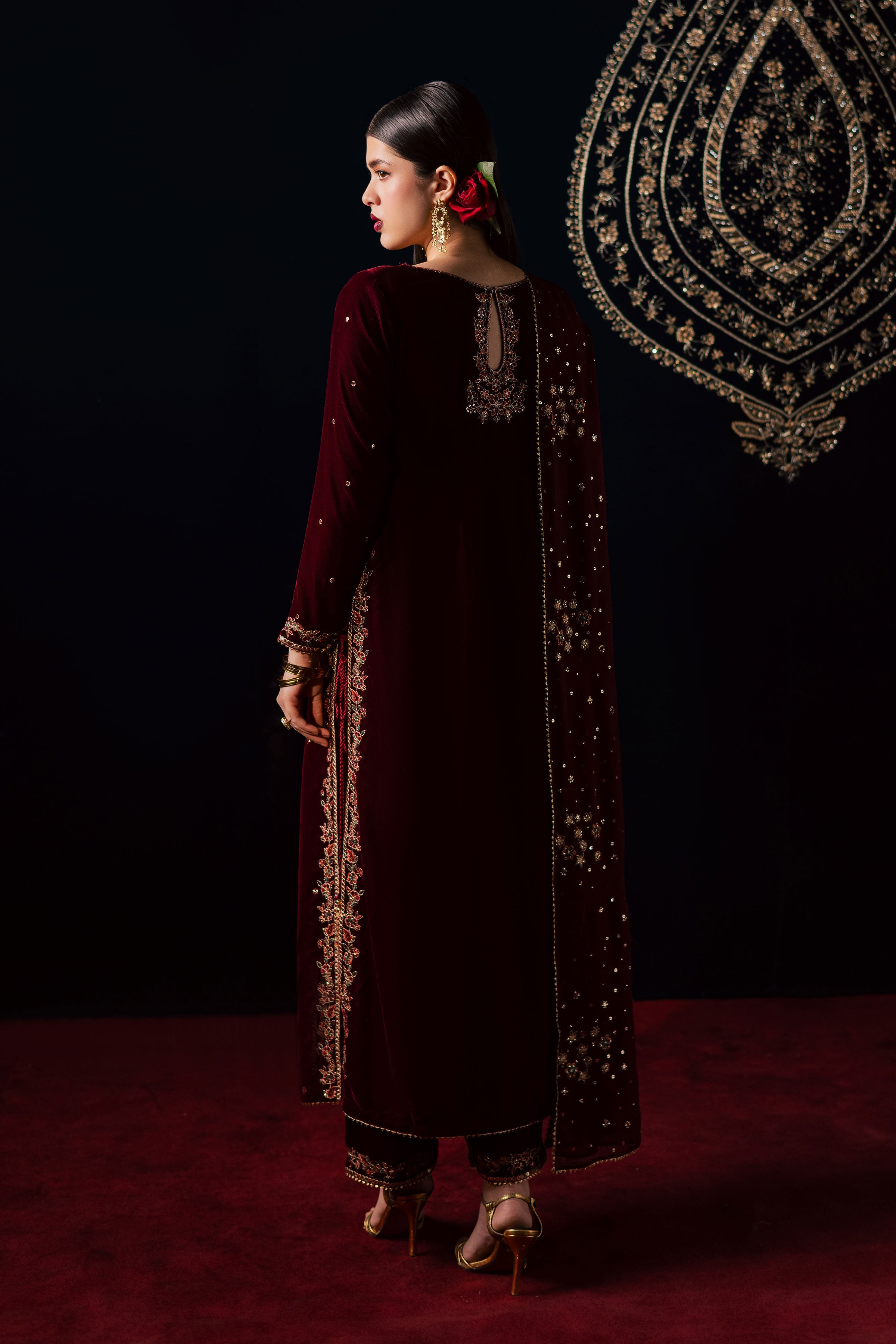 Capricorn 3Pc - Velvet Luxe Pret BATIKLuxePRET2025 BATIK XS / Maroon / Velvet-S / Maroon / Velvet-M / Maroon / Velvet-L / Maroon / Velvet-XL / Maroon / Velvet