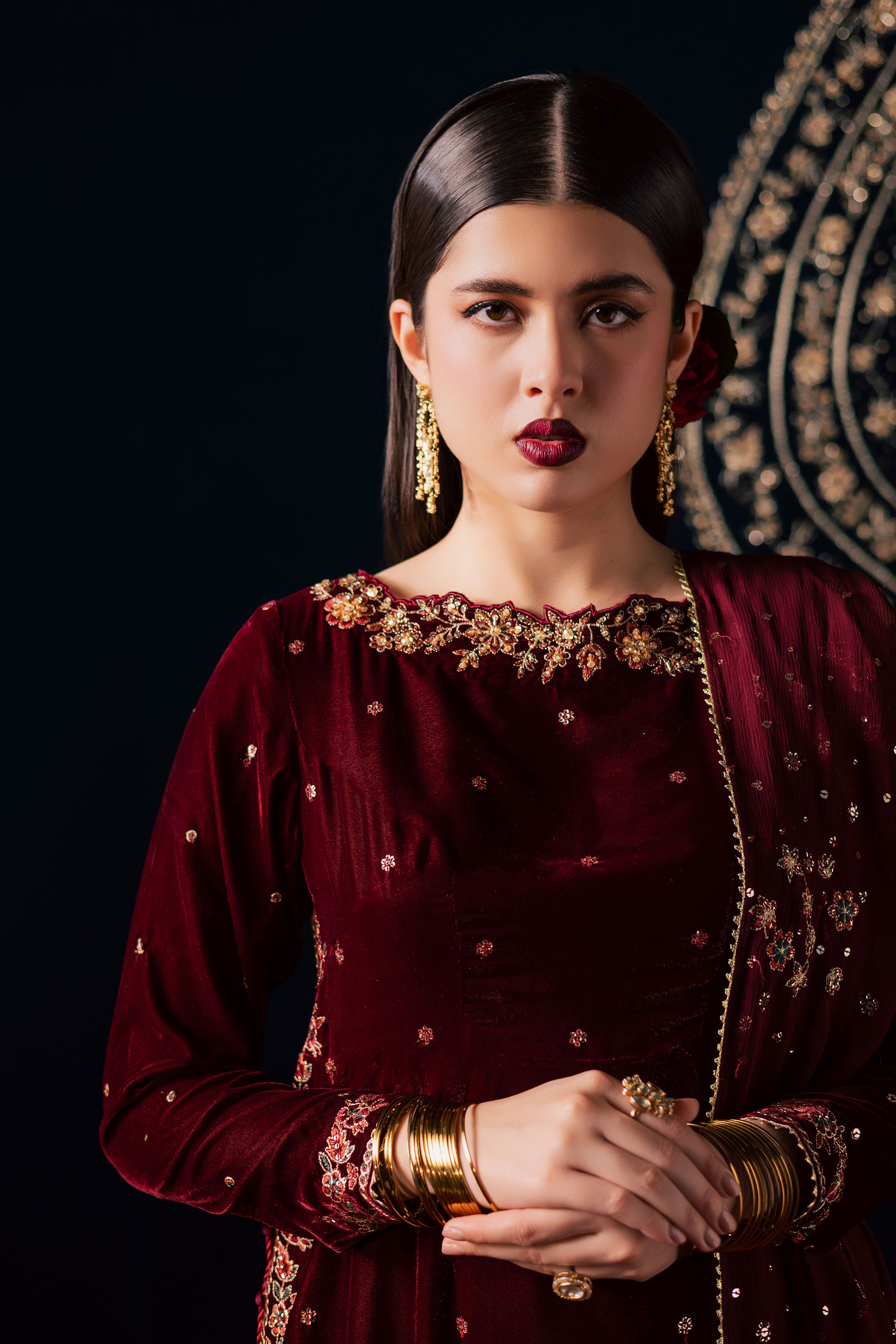Capricorn 3Pc - Velvet Luxe Pret BATIKLuxePRET2025 BATIK XS / Maroon / Velvet-S / Maroon / Velvet-M / Maroon / Velvet-L / Maroon / Velvet-XL / Maroon / Velvet