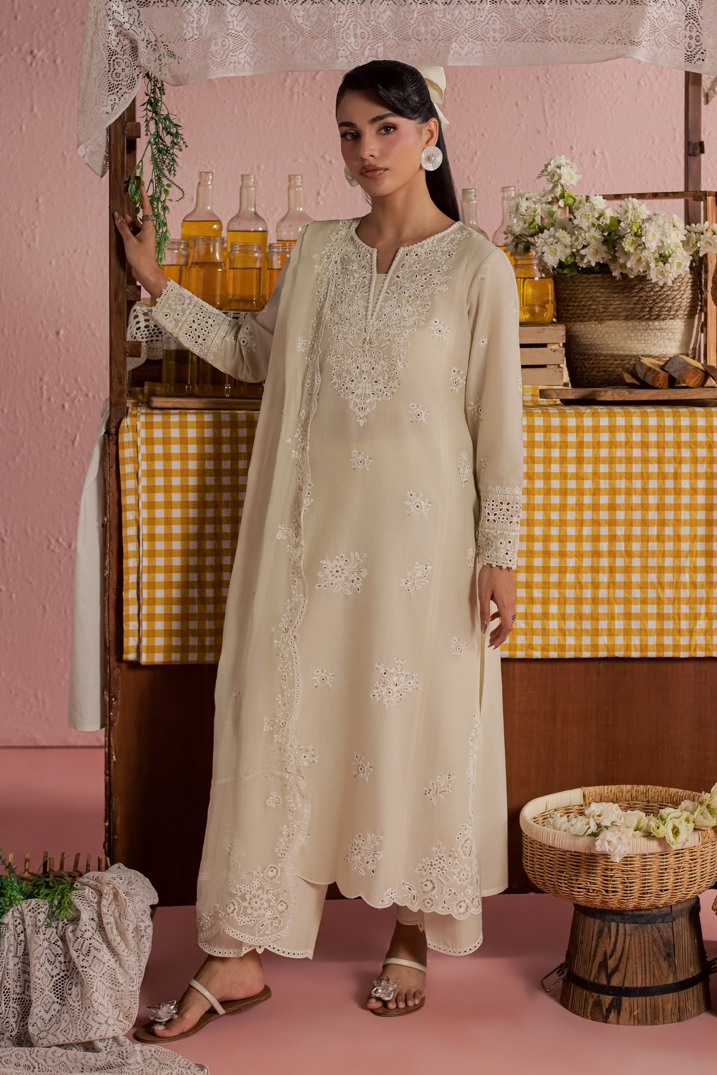Caramel 3Pc - Embroidered Lawn Dress BATIKSS26 BATIK XS / Beige / Pima Lawn-S / Beige / Pima Lawn-M / Beige / Pima Lawn-L / Beige / Pima Lawn-XL / Beige / Pima Lawn